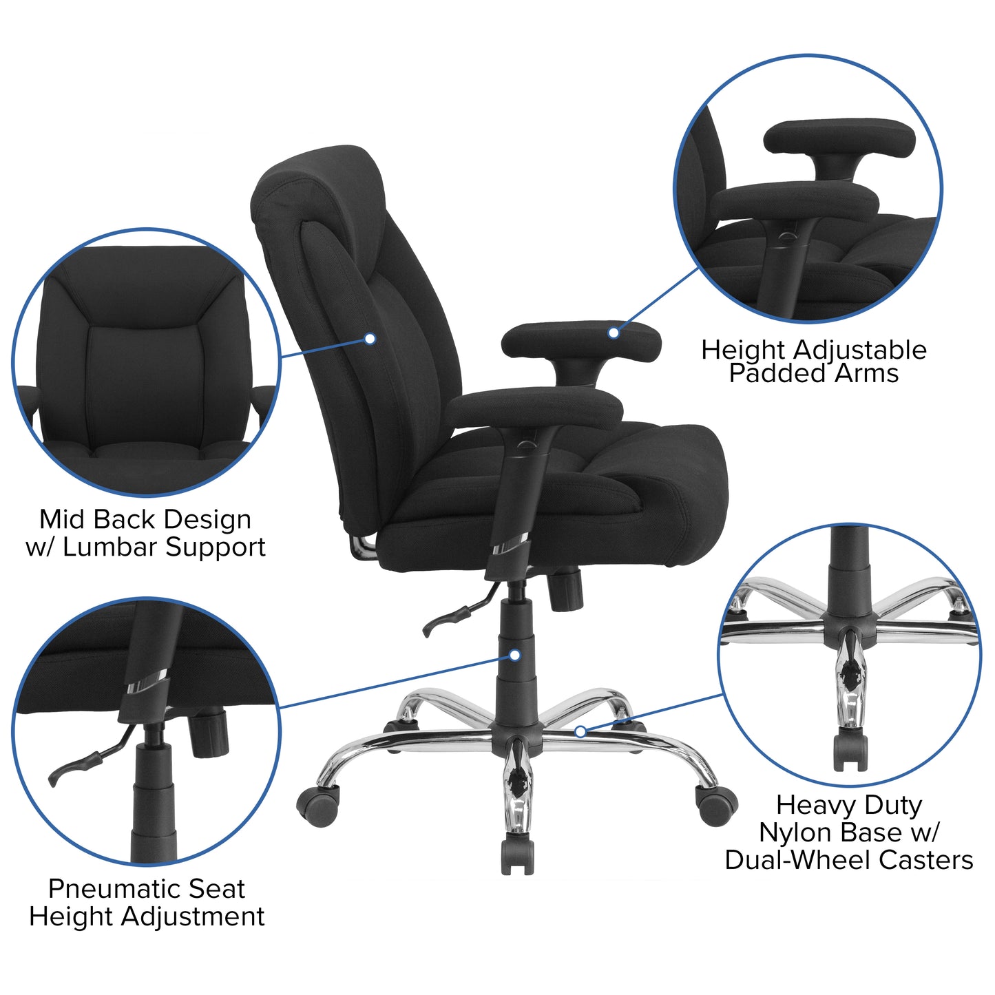 HERCULES Series Big & Tall 400 lb. Rated Black Fabric Deep Tufted Swivel Ergonomic Task Office Chair with Adjustable Arms Black Fabric