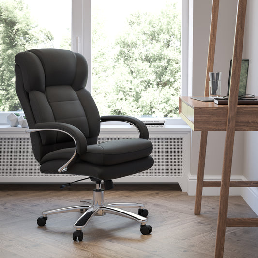 HERCULES Series 24/7 Intensive Use Big & Tall 500 lb. Rated Black Fabric Executive Ergonomic Office Chair with Loop Arms Black Fabric GO-2078-GG