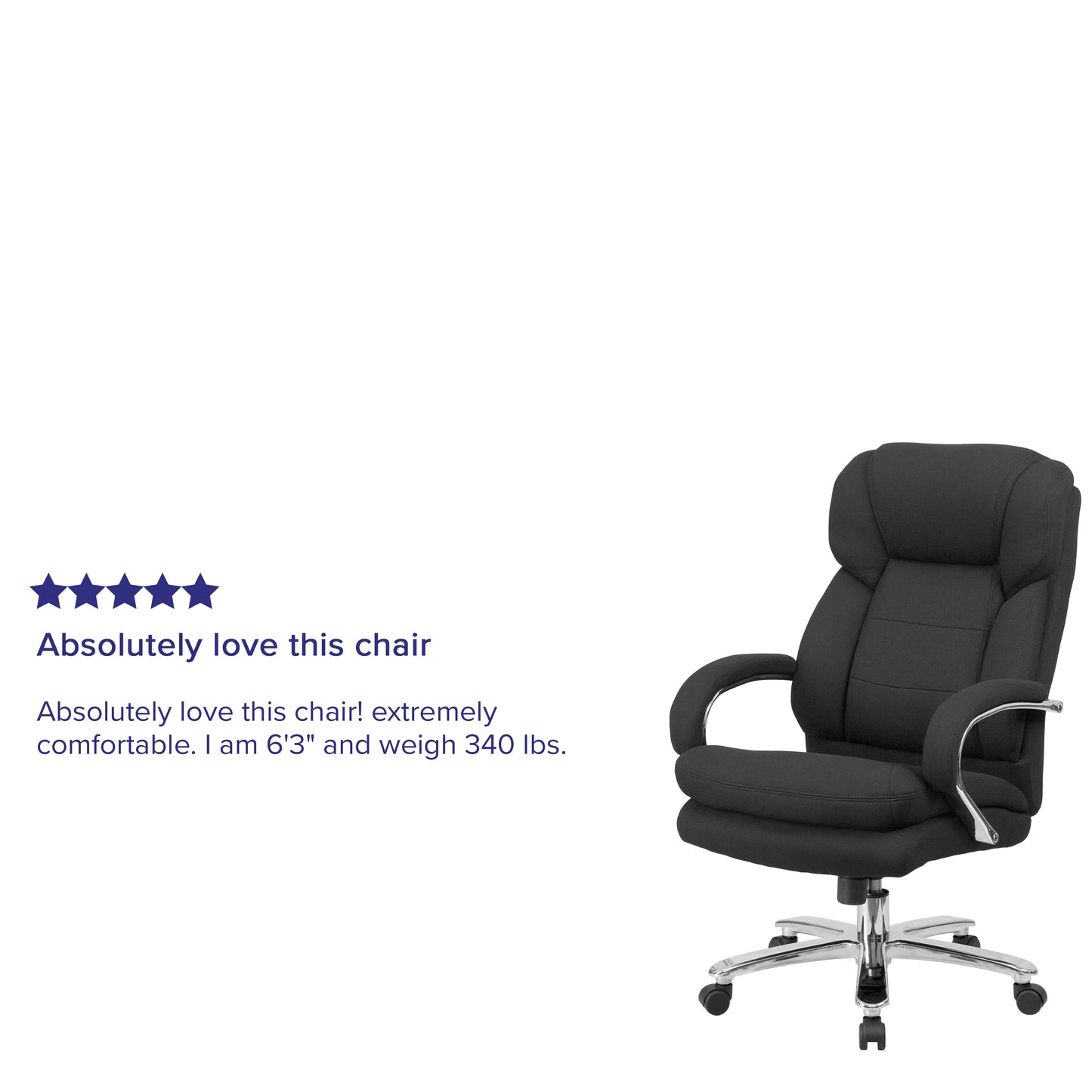 HERCULES Series 24/7 Intensive Use Big & Tall 500 lb. Rated Black Fabric Executive Ergonomic Office Chair with Loop Arms Black Fabric