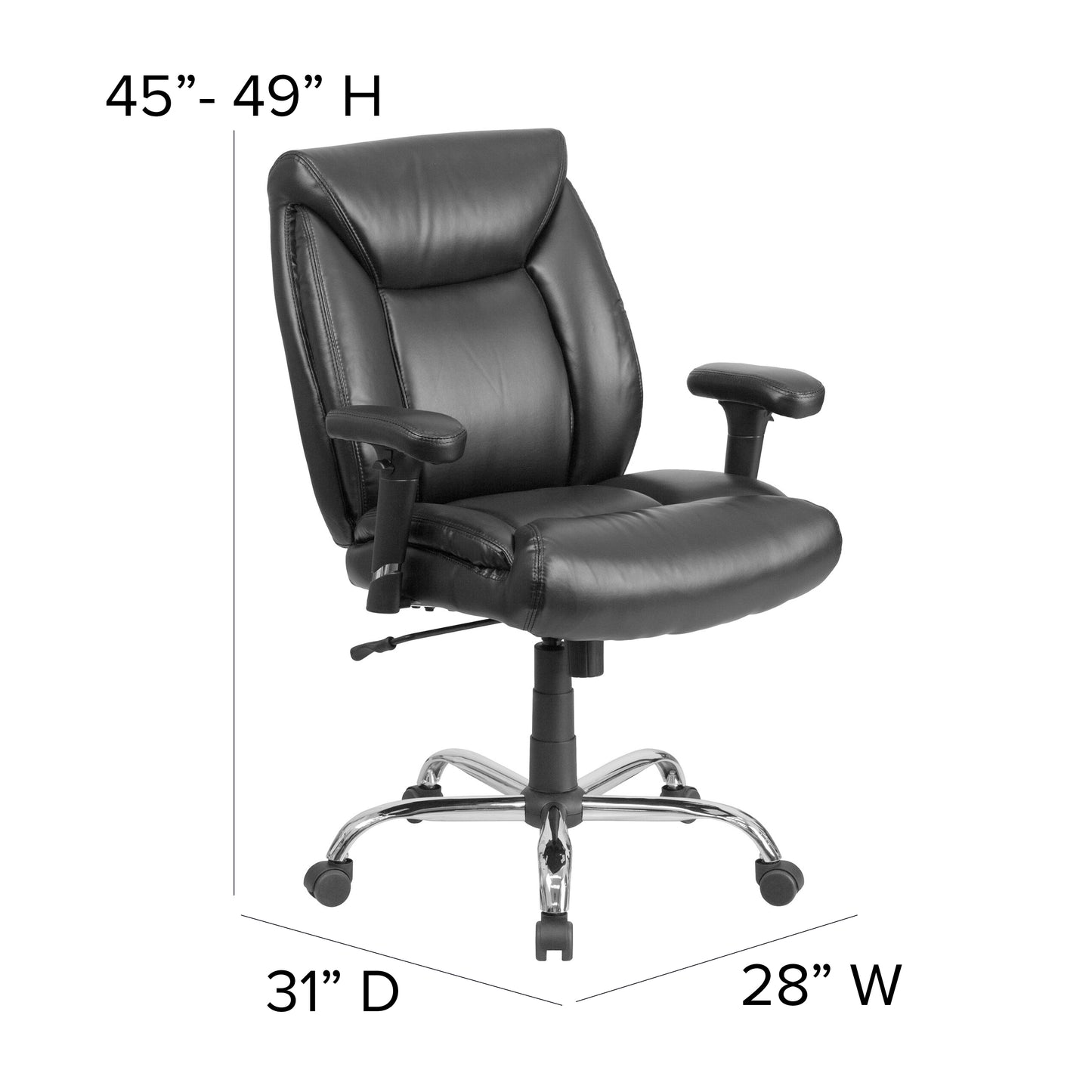 Big & Tall Office Chair | Black LeatherSoft Swivel Executive Desk Chair with Wheels Black LeatherSoft