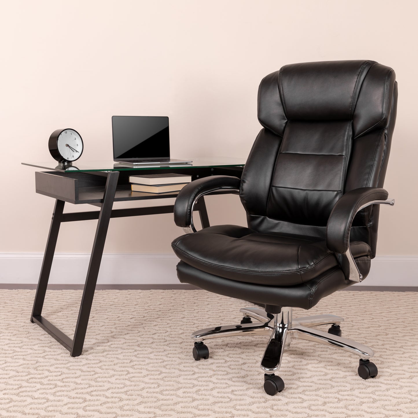 Big & Tall Office Chair | Black LeatherSoft Swivel Executive Desk Chair with Wheels Black LeatherSoft