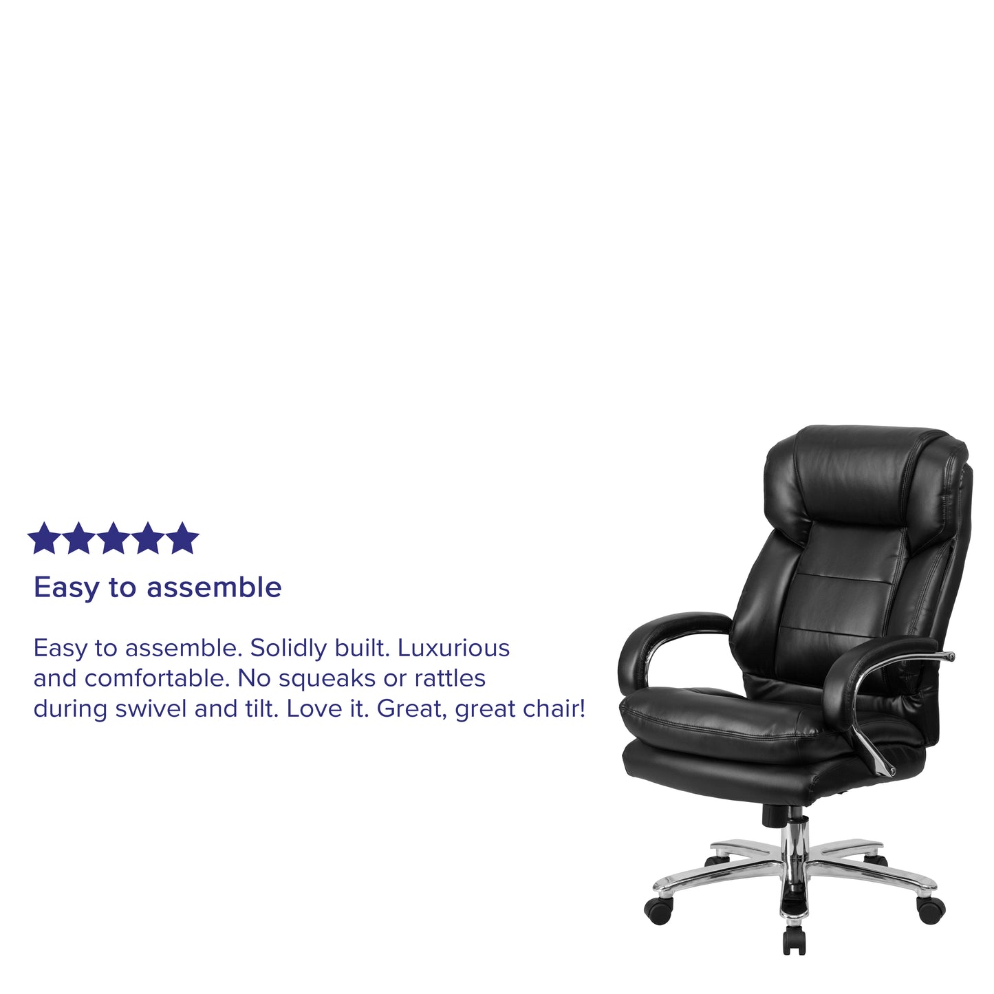 Big & Tall Office Chair | Black LeatherSoft Swivel Executive Desk Chair with Wheels Black LeatherSoft