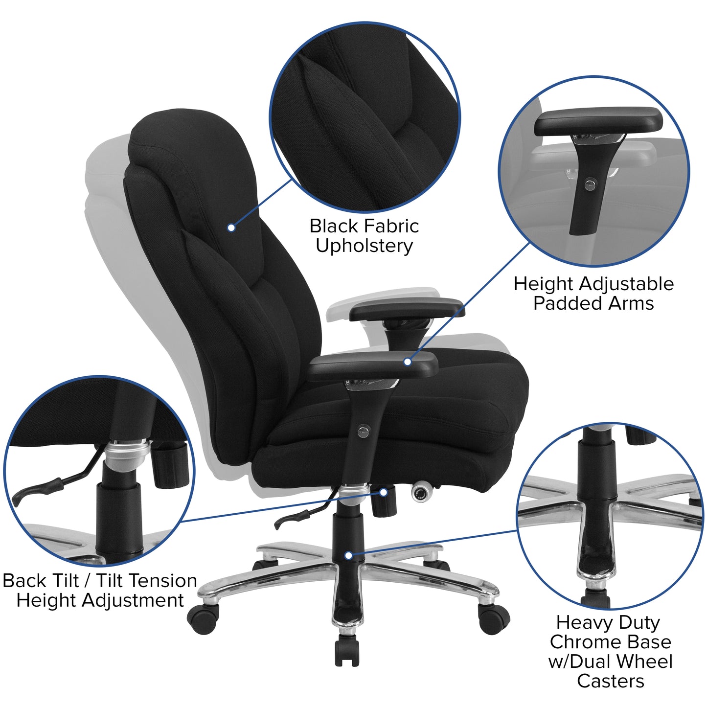HERCULES Series 24/7 Intensive Use Big & Tall 400 lb. Rated Black Fabric Executive Ergonomic Office Chair with Lumbar Knob Black Fabric