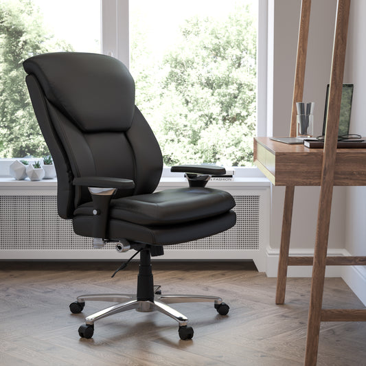 HERCULES Series 24/7 Intensive Use Big & Tall 400 lb. Rated Black LeatherSoft Ergonomic Office Chair with Lumbar Knob Black LeatherSoft GO-2085-LEA-GG