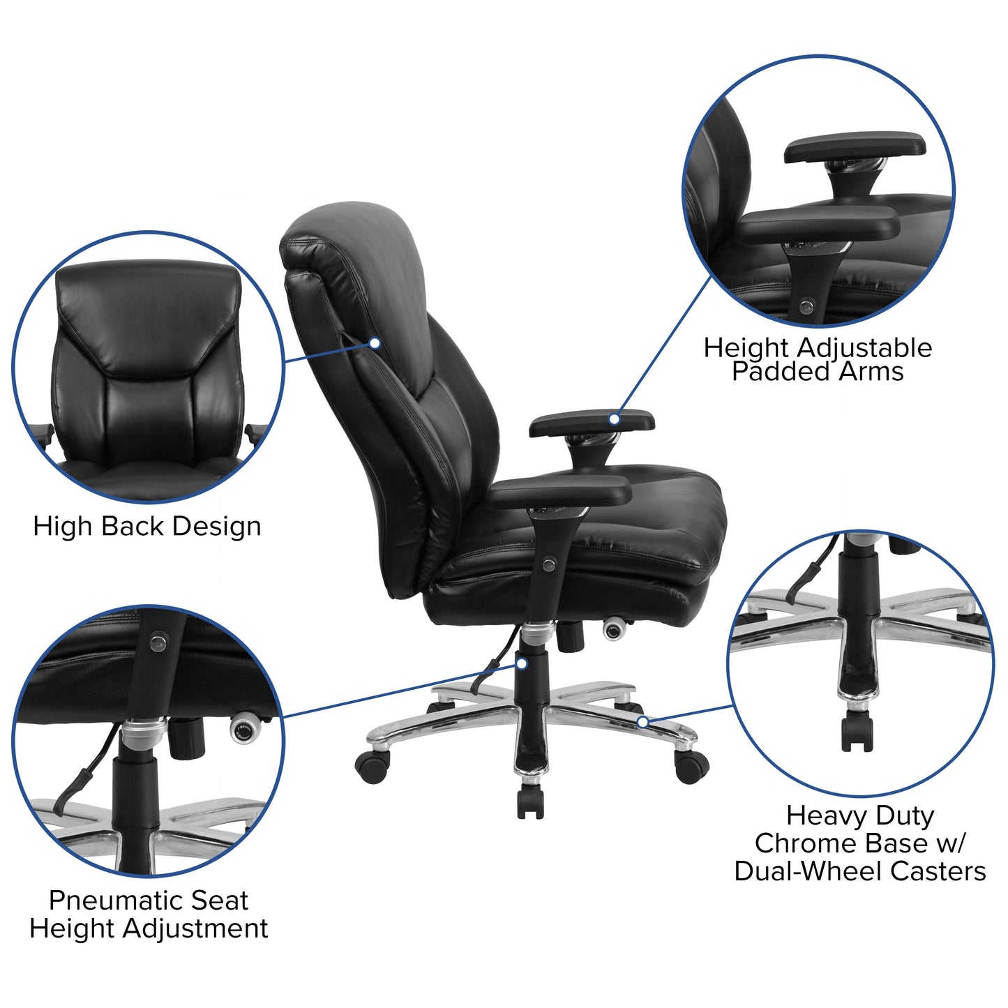 HERCULES Series 24/7 Intensive Use Big & Tall 400 lb. Rated Black LeatherSoft Ergonomic Office Chair with Lumbar Knob Black LeatherSoft GO-2085-LEA-GG