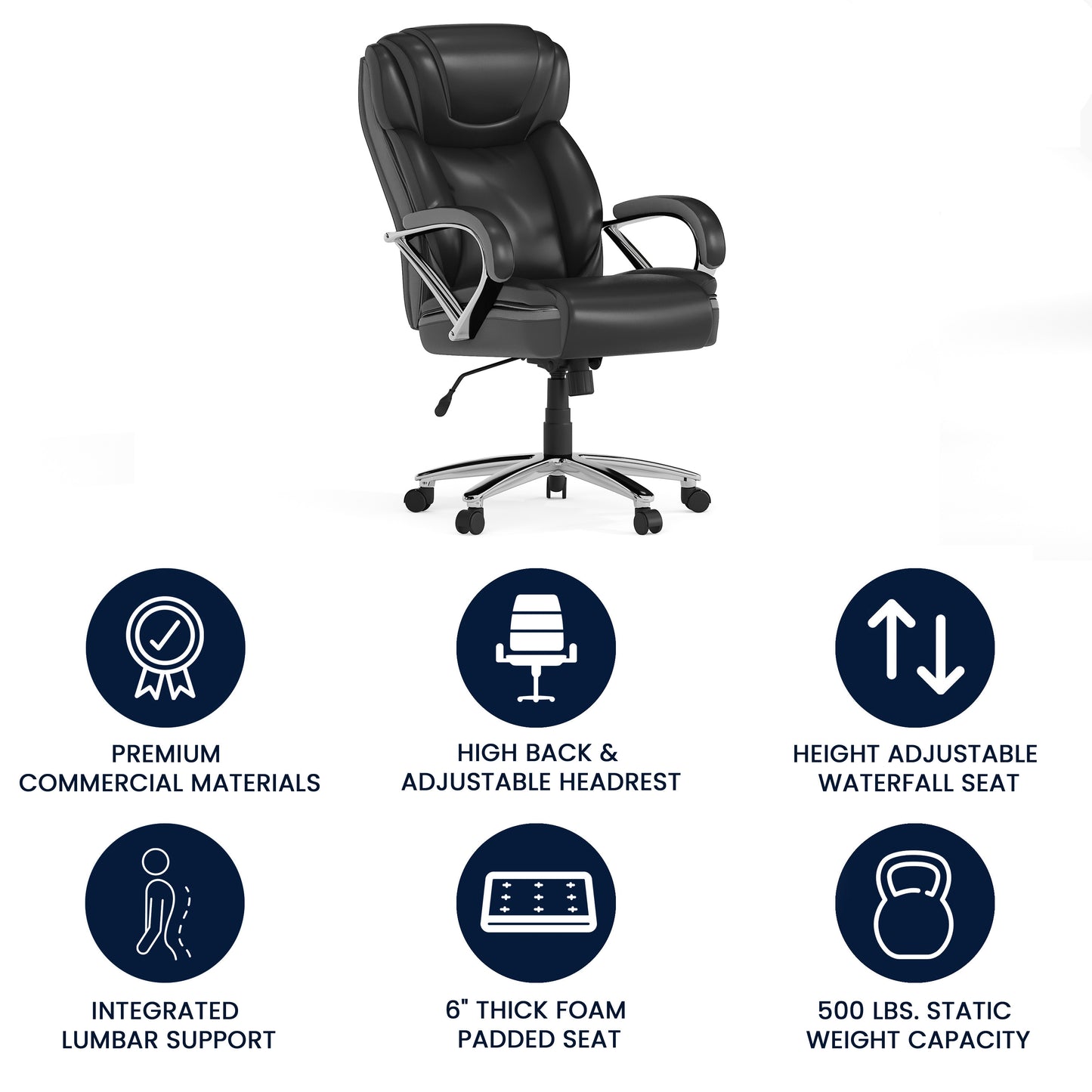 HERCULES Series Big & Tall 500 lb. Rated Black LeatherSoft Executive Swivel Ergonomic Office Chair with Extra Wide Seat Black