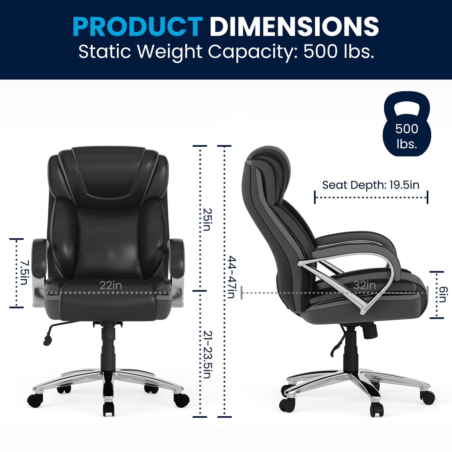 HERCULES Series Big & Tall 500 lb. Rated Black LeatherSoft Executive Swivel Ergonomic Office Chair with Extra Wide Seat Black