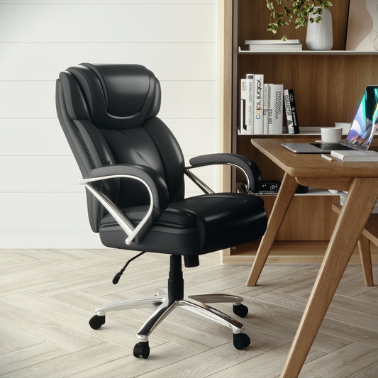 HERCULES Series Big & Tall 500 lb. Rated Black LeatherSoft Executive Swivel Ergonomic Office Chair with Extra Wide Seat Black GO-2092M-1-BK-GG