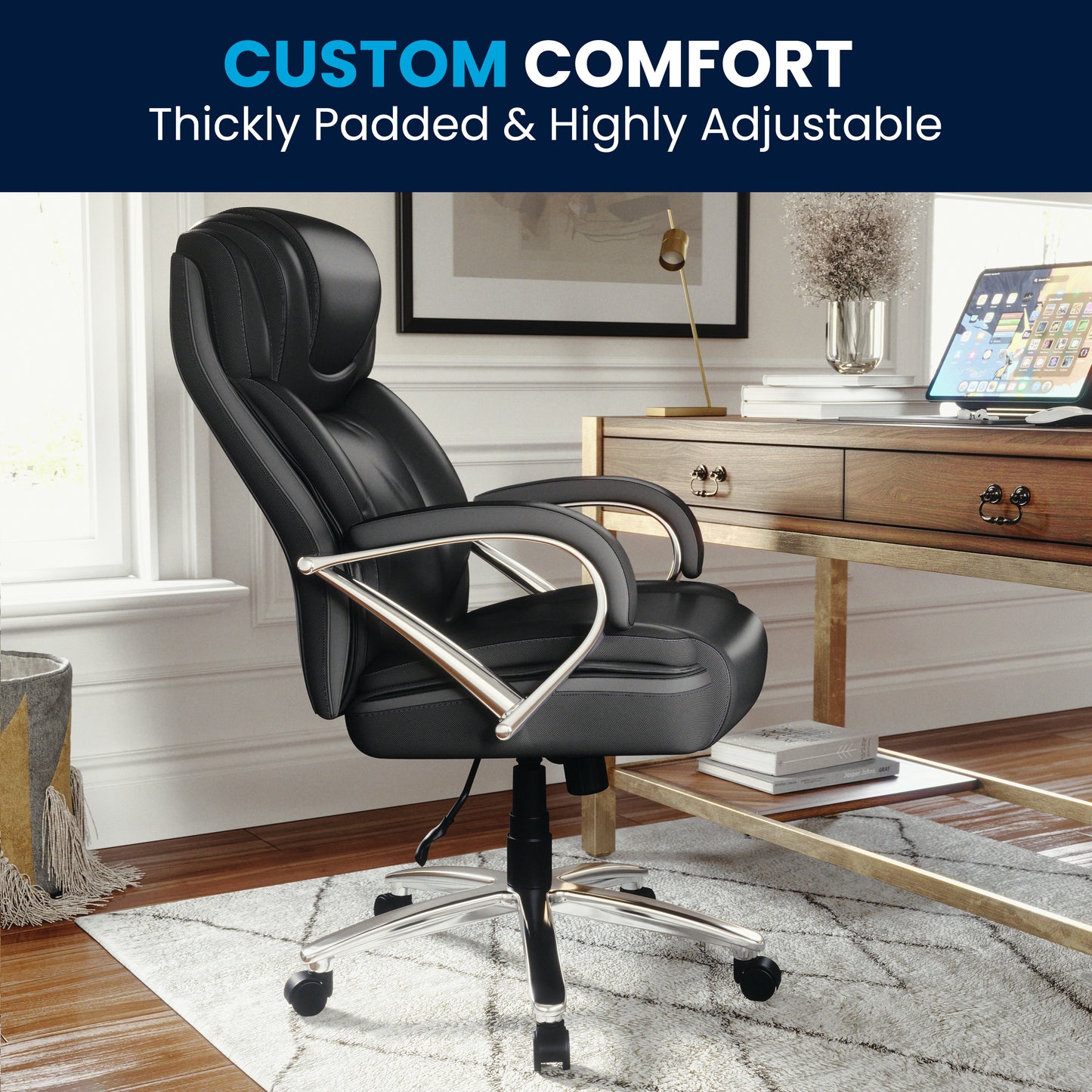 HERCULES Series Big & Tall 500 lb. Rated Black LeatherSoft Executive Swivel Ergonomic Office Chair with Extra Wide Seat Black
