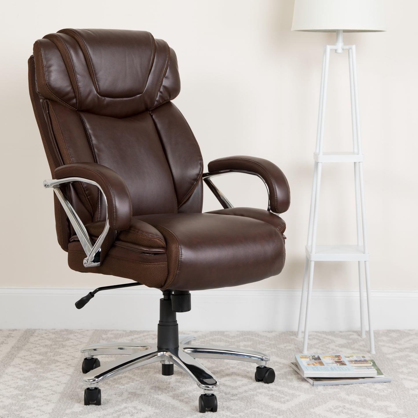 HERCULES Series Big & Tall 500 lb. Rated Brown LeatherSoft Executive Swivel Ergonomic Office Chair with Extra Wide Seat Brown