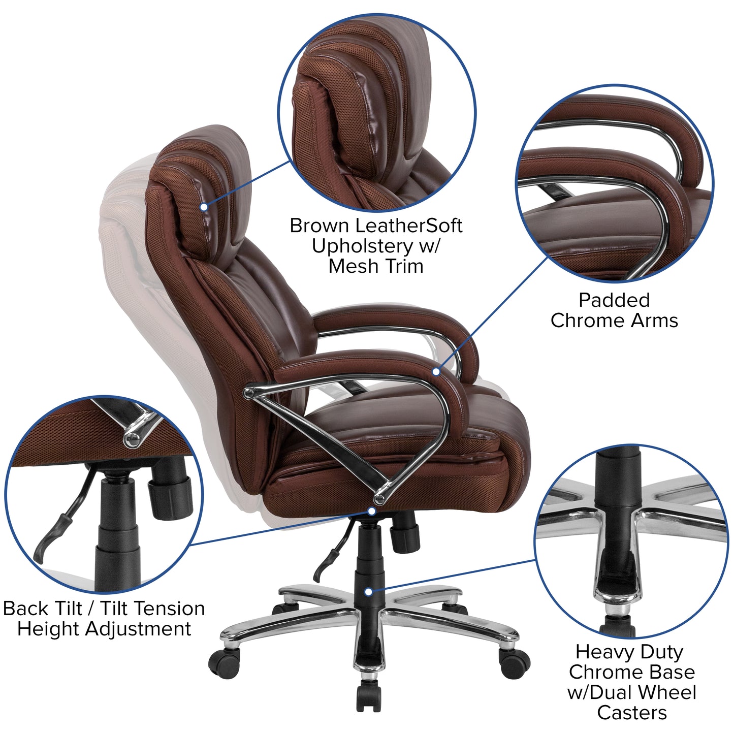 HERCULES Series Big & Tall 500 lb. Rated Brown LeatherSoft Executive Swivel Ergonomic Office Chair with Extra Wide Seat Brown