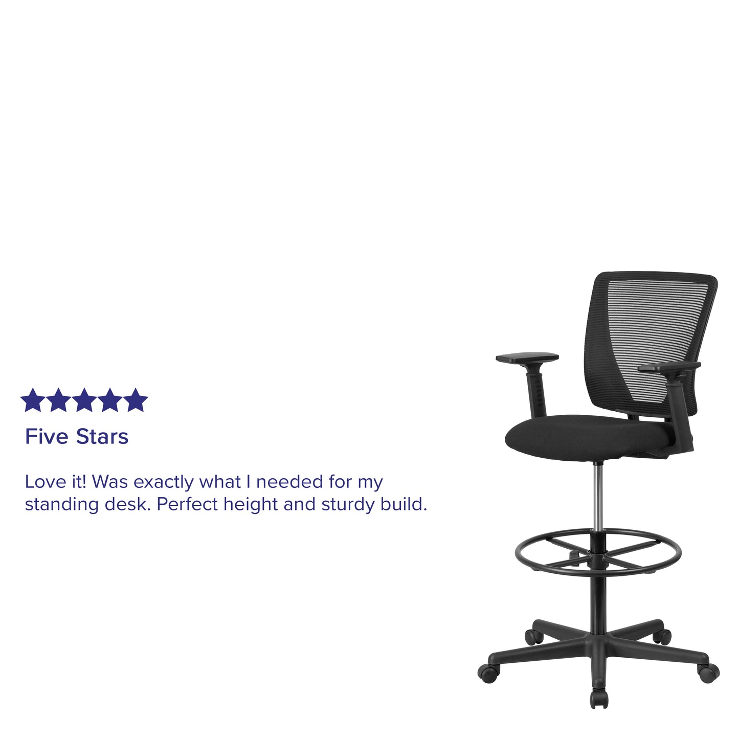 Harper Ergonomic Mid-Back Mesh Drafting Chair with Black Fabric Seat, Adjustable Foot Ring and Adjustable Arms Black