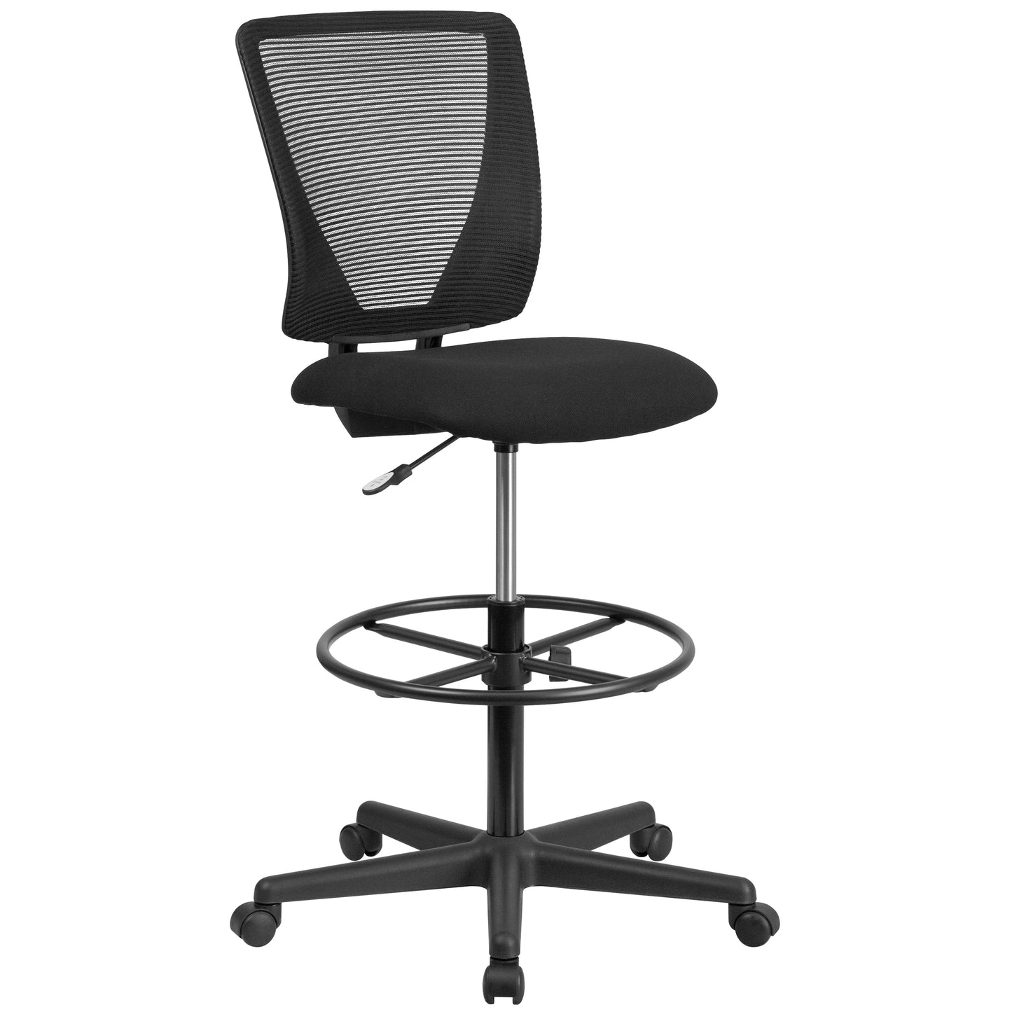 Harper Ergonomic Mid-Back Mesh Drafting Chair with Black Fabric Seat and Adjustable Foot Ring Black