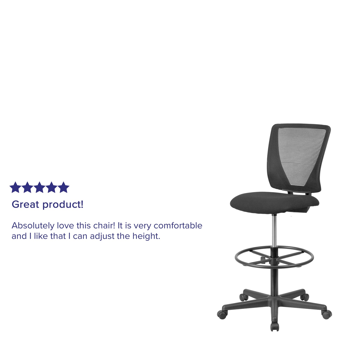 Harper Ergonomic Mid-Back Mesh Drafting Chair with Black Fabric Seat and Adjustable Foot Ring Black