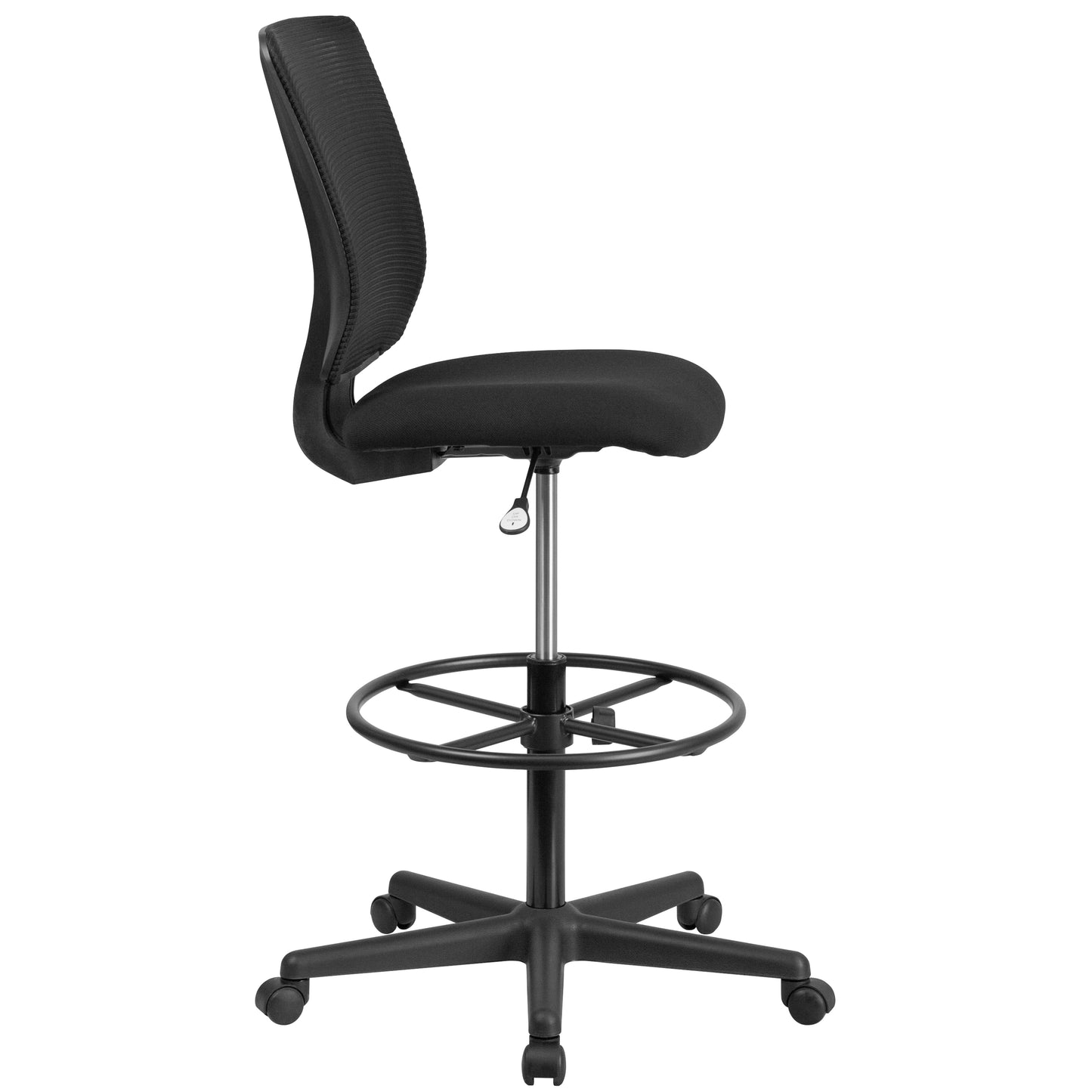 Harper Ergonomic Mid-Back Mesh Drafting Chair with Black Fabric Seat and Adjustable Foot Ring Black