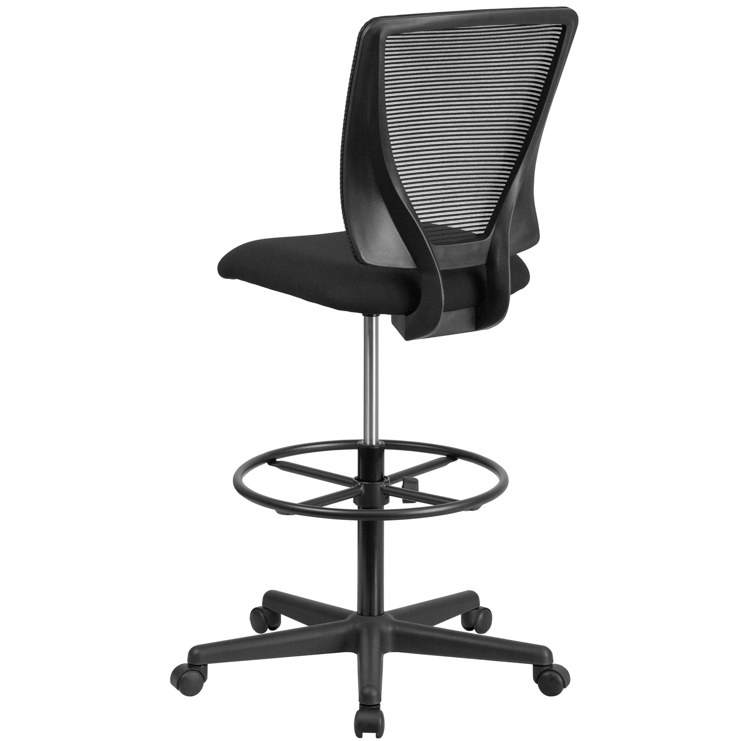Harper Ergonomic Mid-Back Mesh Drafting Chair with Black Fabric Seat and Adjustable Foot Ring Black