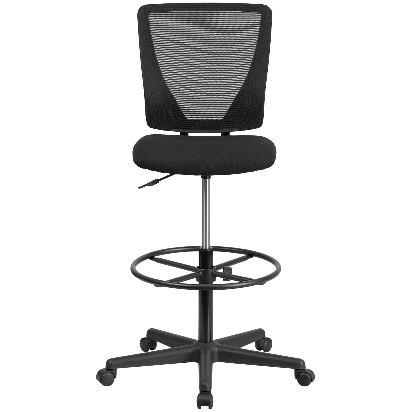 Harper Ergonomic Mid-Back Mesh Drafting Chair with Black Fabric Seat and Adjustable Foot Ring Black