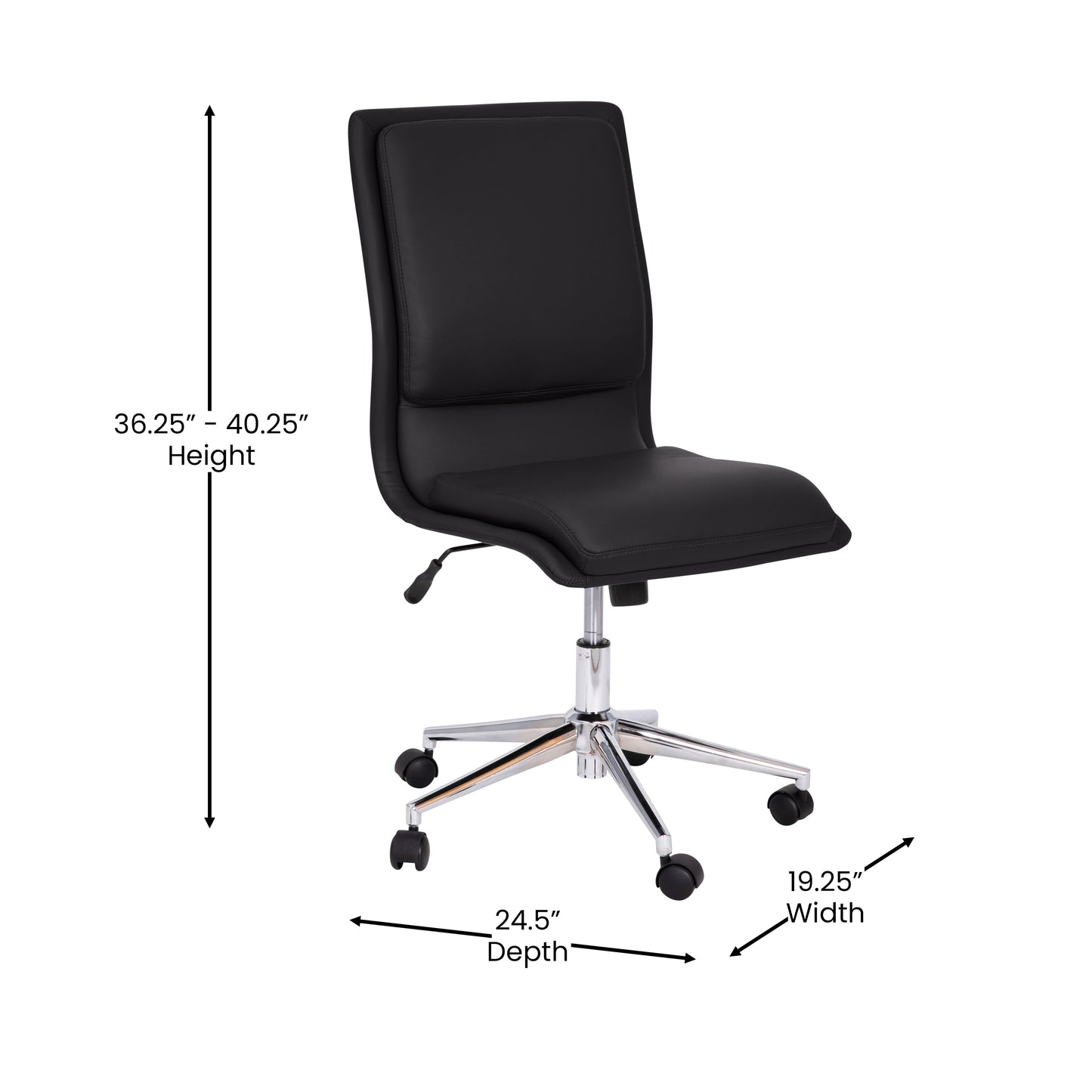 Madigan Mid-Back Armless Swivel Task Office Chair with LeatherSoft and Adjustable Chrome Base, Black Black