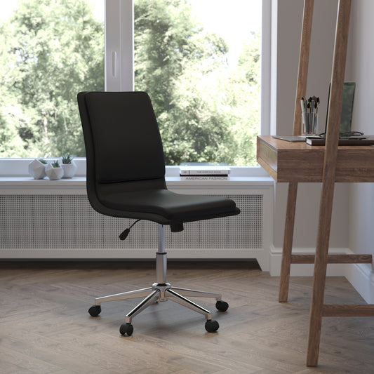 Madigan Mid-Back Armless Swivel Task Office Chair with LeatherSoft and Adjustable Chrome Base, Black Black GO-21111-BK-GG