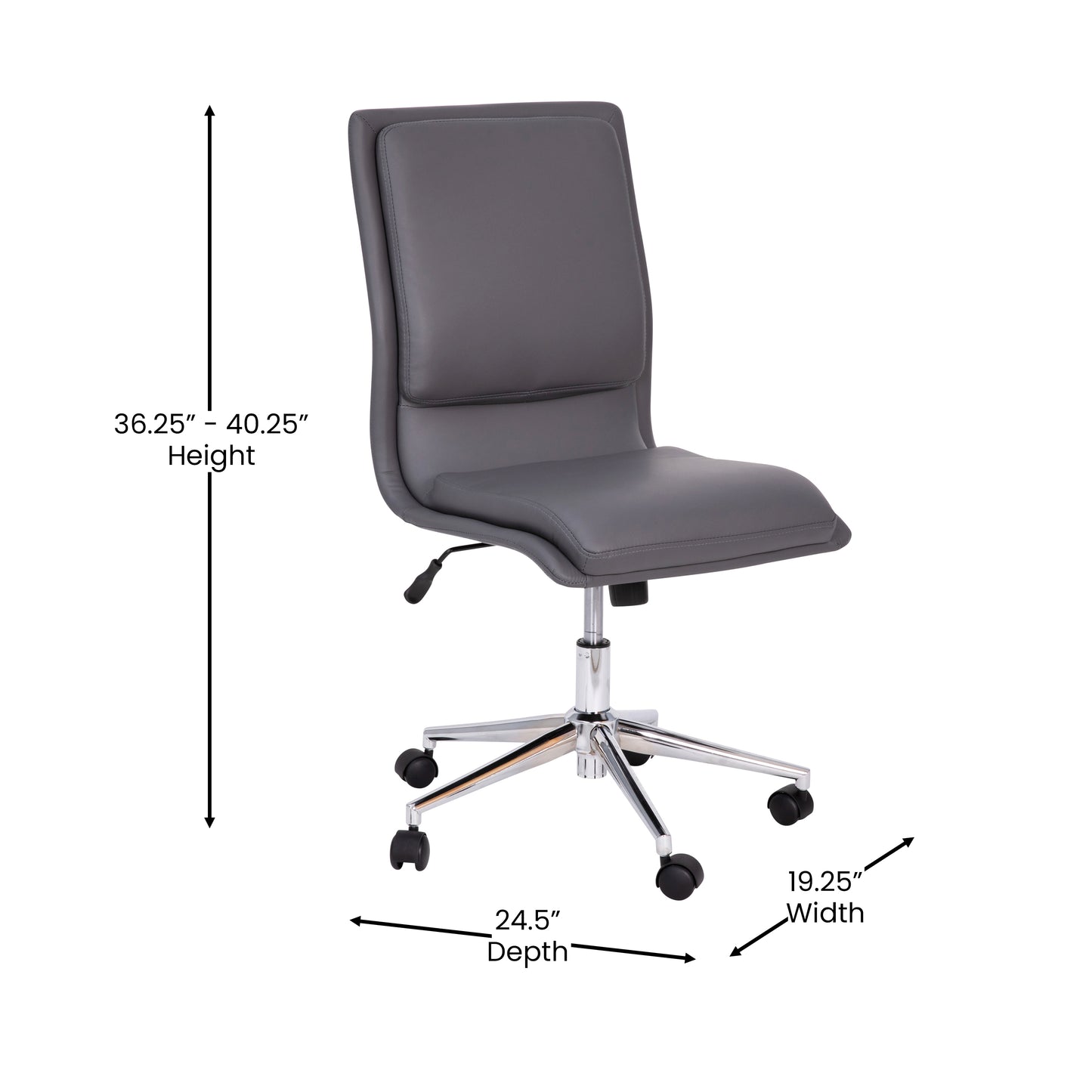 Madigan Mid-Back Armless Swivel Task Office Chair with LeatherSoft and Adjustable Chrome Base, Gray Gray
