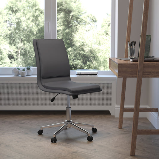 Madigan Mid-Back Armless Swivel Task Office Chair with LeatherSoft and Adjustable Chrome Base, Gray Gray GO-21111-GY-GG