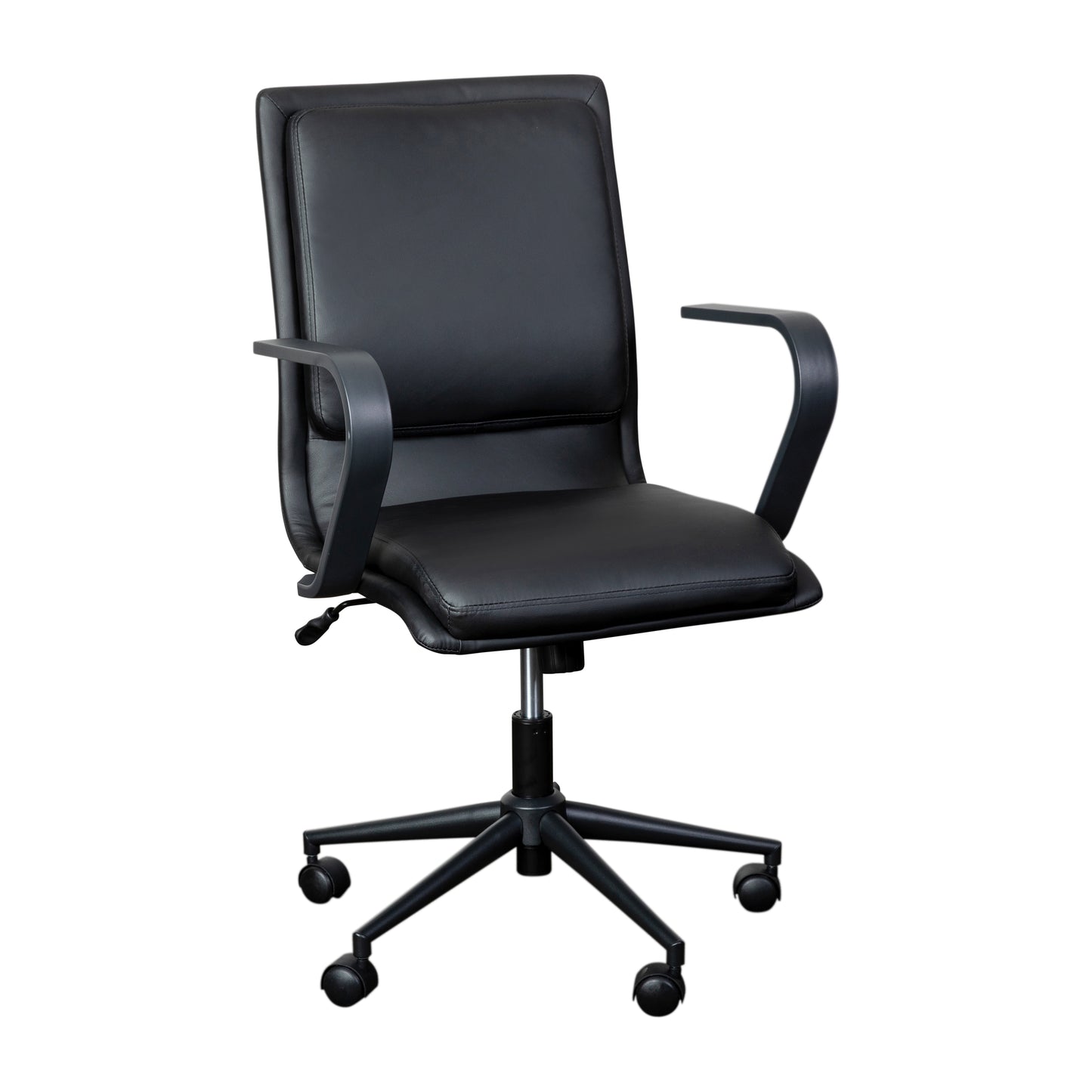 James Mid-Back Designer Executive LeatherSoft Office Chair with Black Base and Arms, Black Black LeatherSoft/Black Frame