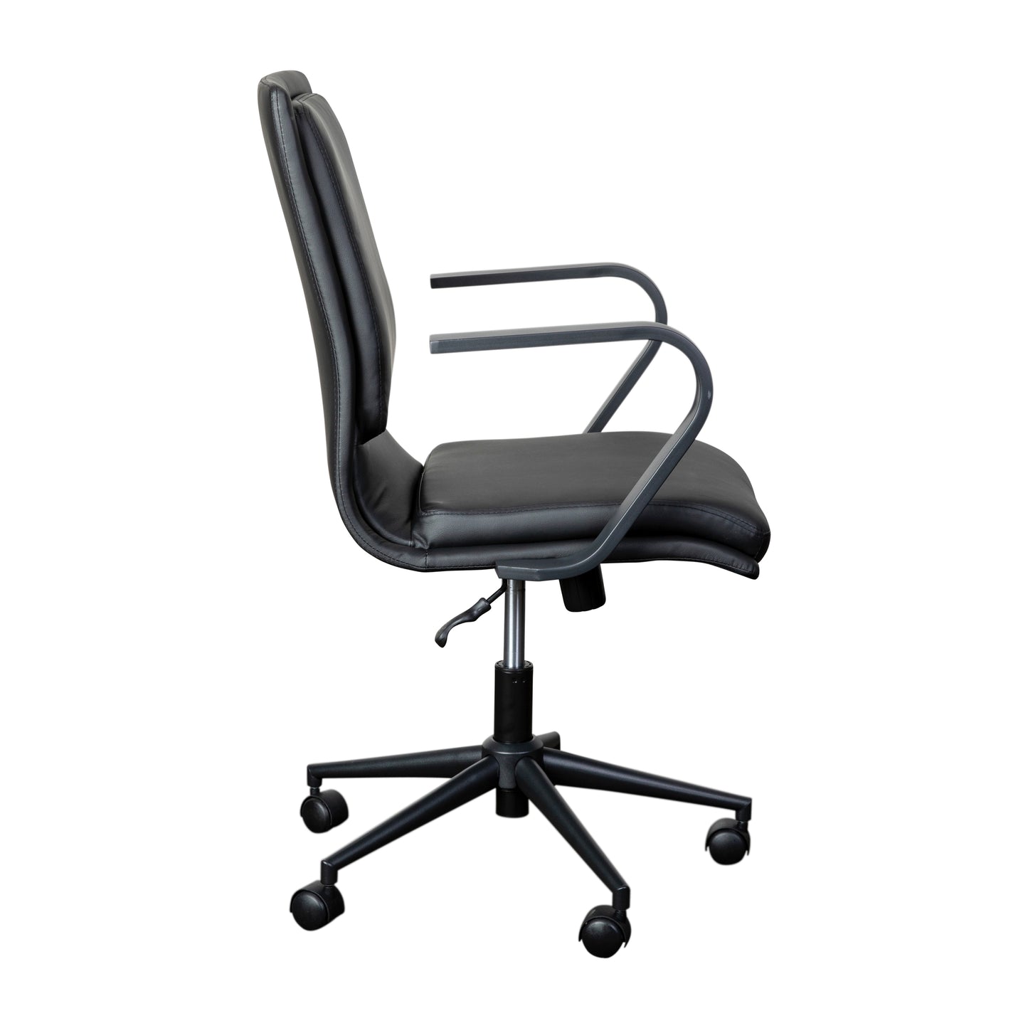 James Mid-Back Designer Executive LeatherSoft Office Chair with Black Base and Arms, Black Black LeatherSoft/Black Frame