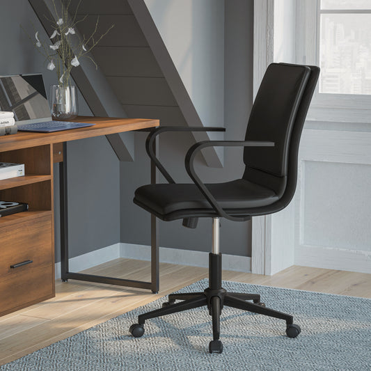 James Mid-Back Designer Executive LeatherSoft Office Chair with Black Base and Arms, Black Black LeatherSoft/Black Frame GO-21111B-BK-BK-GG