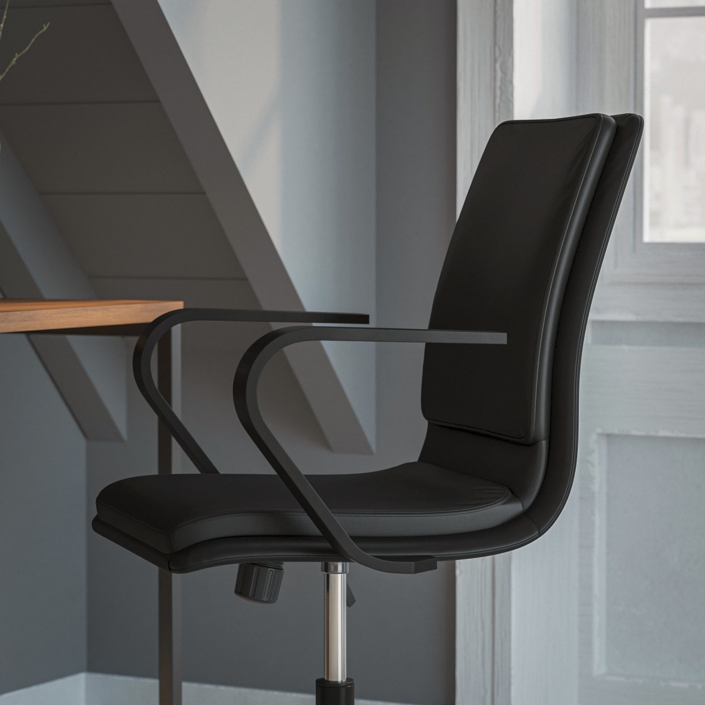 James Mid-Back Designer Executive LeatherSoft Office Chair with Black Base and Arms, Black Black LeatherSoft/Black Frame