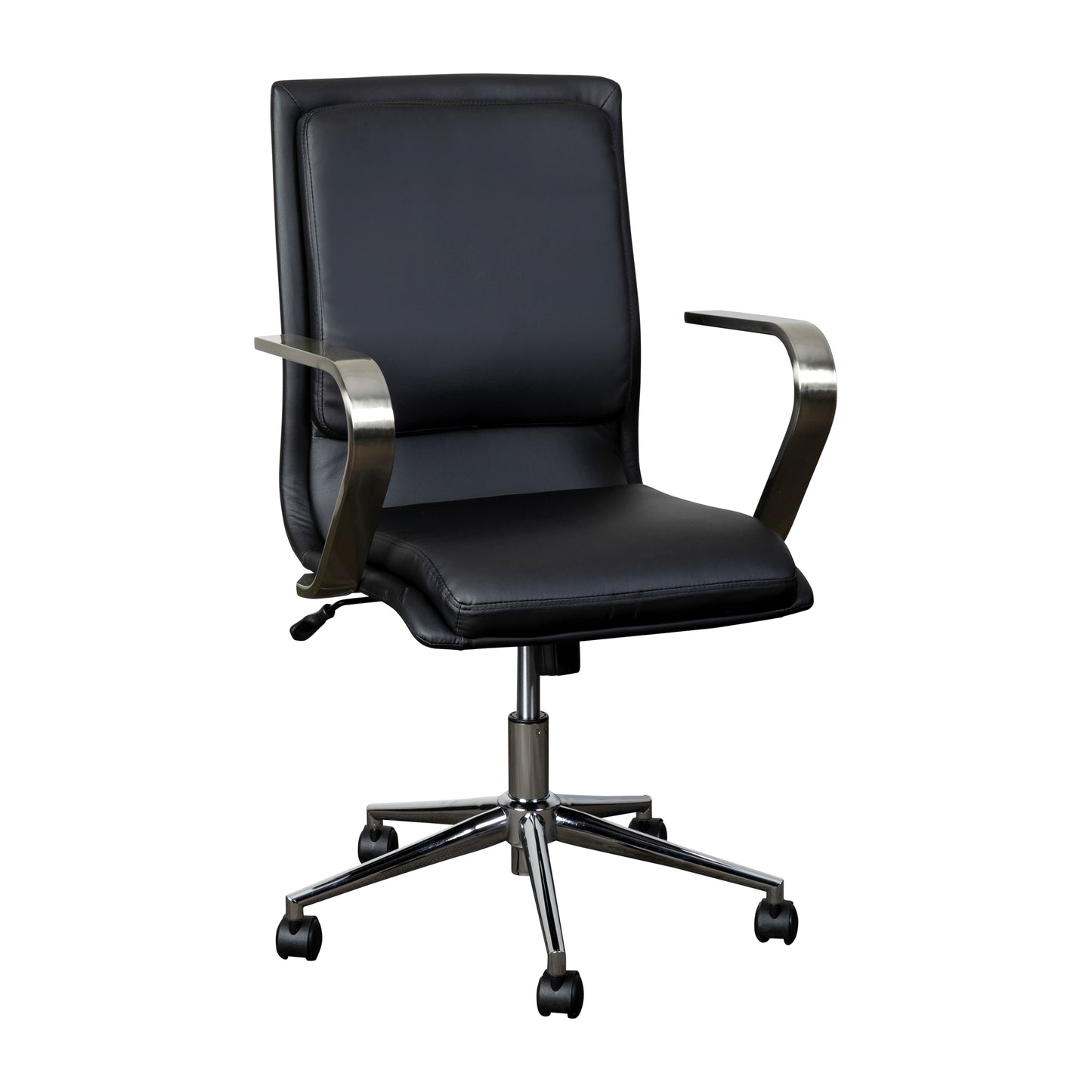 James Mid-Back Designer Executive LeatherSoft Office Chair with Brushed Chrome Base and Arms, Black Black LeatherSoft/Chrome Frame