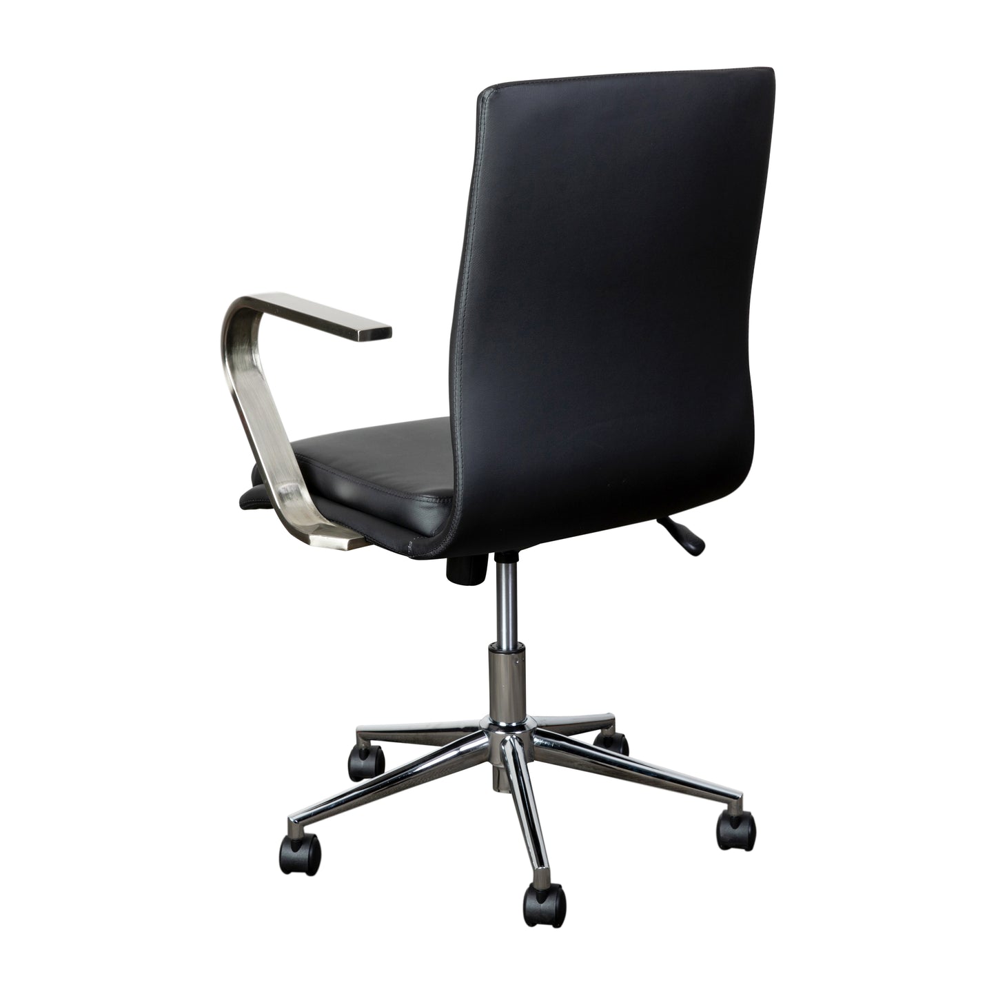 James Mid-Back Designer Executive LeatherSoft Office Chair with Brushed Chrome Base and Arms, Black Black LeatherSoft/Chrome Frame