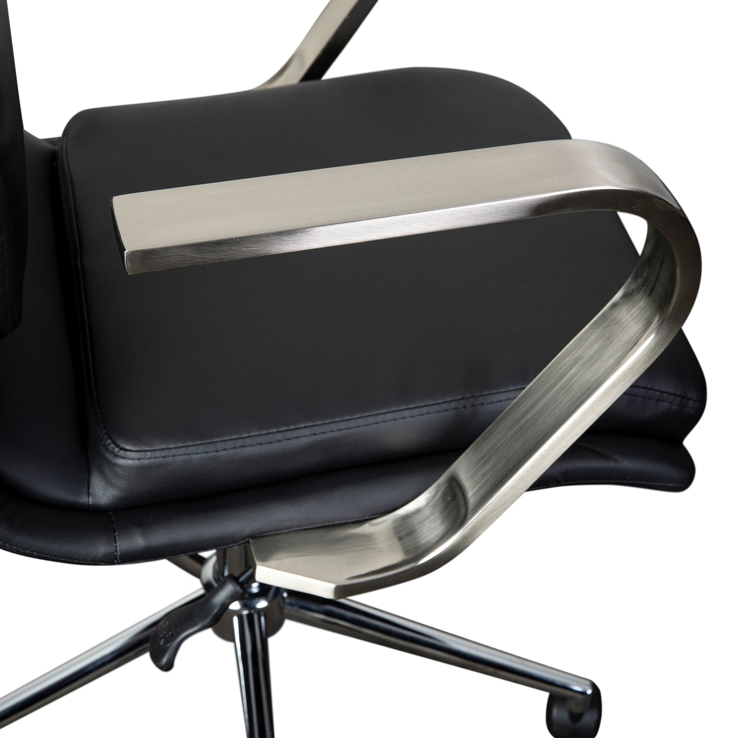 James Mid-Back Designer Executive LeatherSoft Office Chair with Brushed Chrome Base and Arms, Black Black LeatherSoft/Chrome Frame