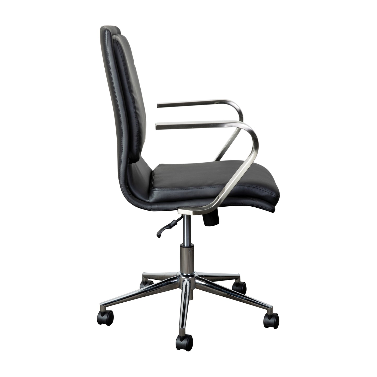 James Mid-Back Designer Executive LeatherSoft Office Chair with Brushed Chrome Base and Arms, Black Black LeatherSoft/Chrome Frame