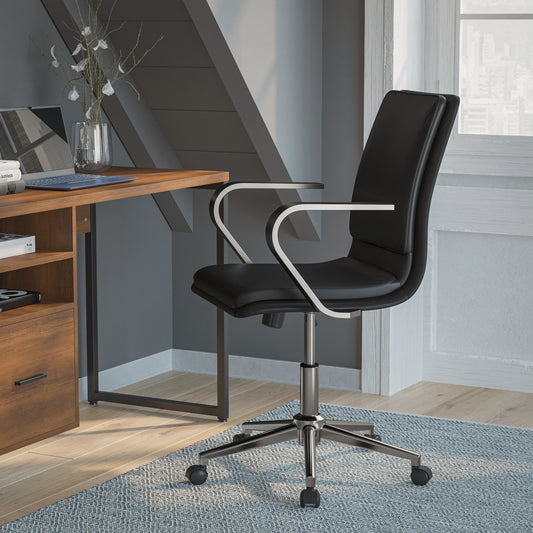 James Mid-Back Designer Executive LeatherSoft Office Chair with Brushed Chrome Base and Arms, Black Black LeatherSoft/Chrome Frame GO-21111B-BK-CHR-GG