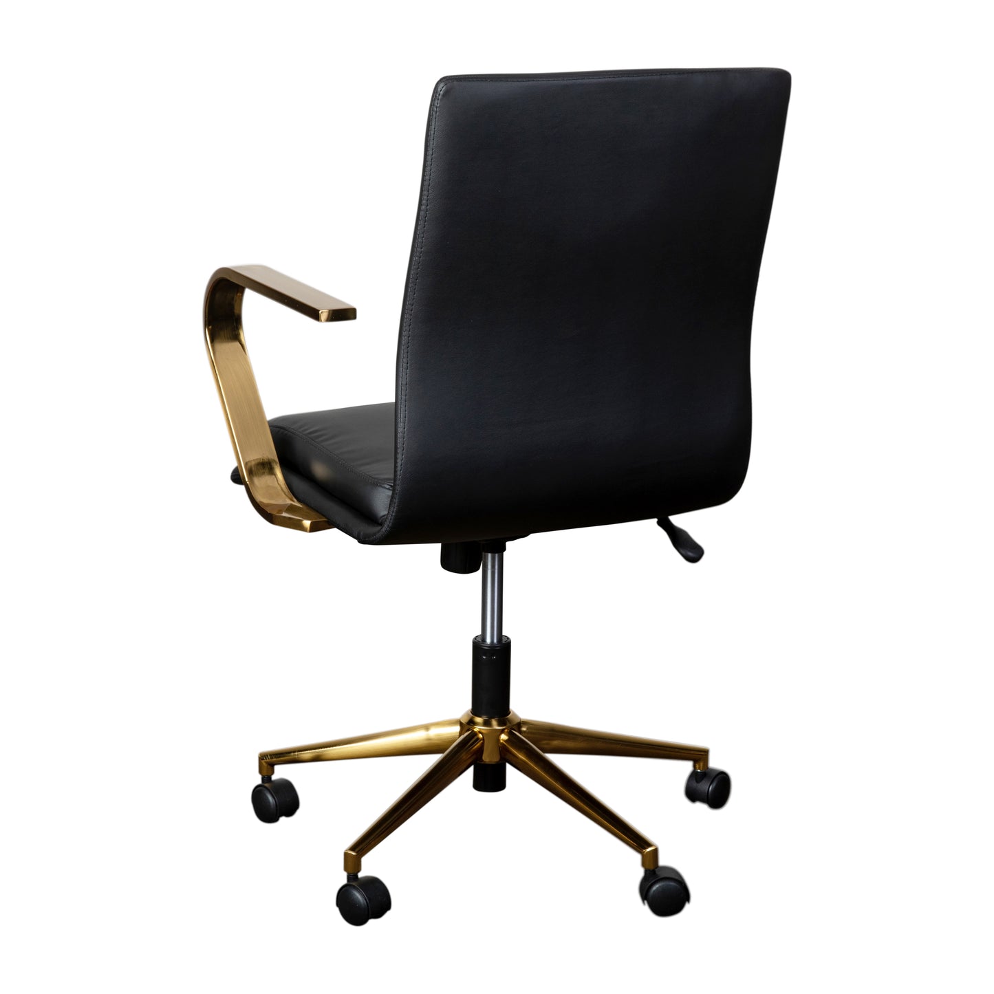 James Mid-Back Designer Executive LeatherSoft Office Chair with Brushed Gold Base and Arms, Black Black LeatherSoft/Gold Frame
