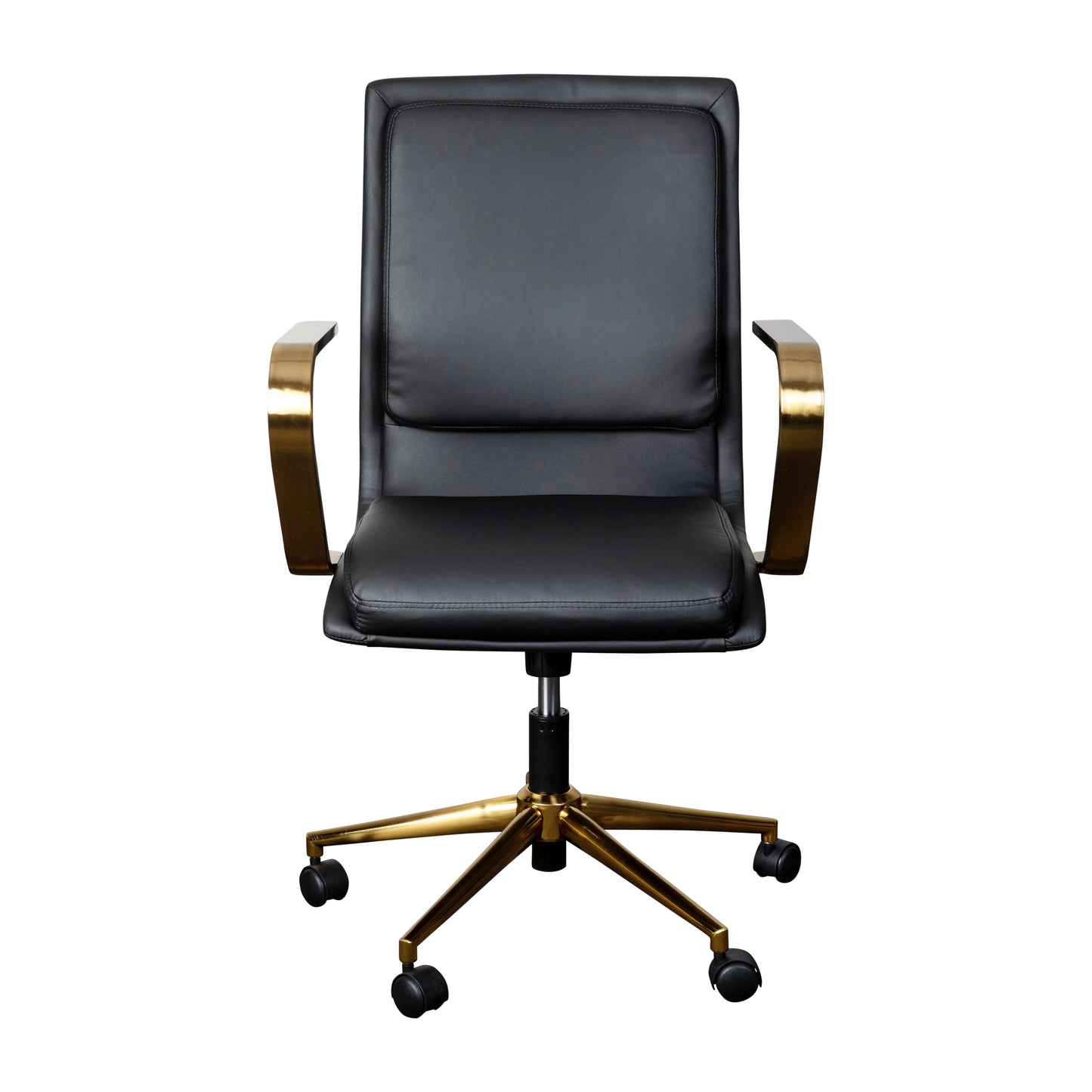 James Mid-Back Designer Executive LeatherSoft Office Chair with Brushed Gold Base and Arms, Black Black LeatherSoft/Gold Frame