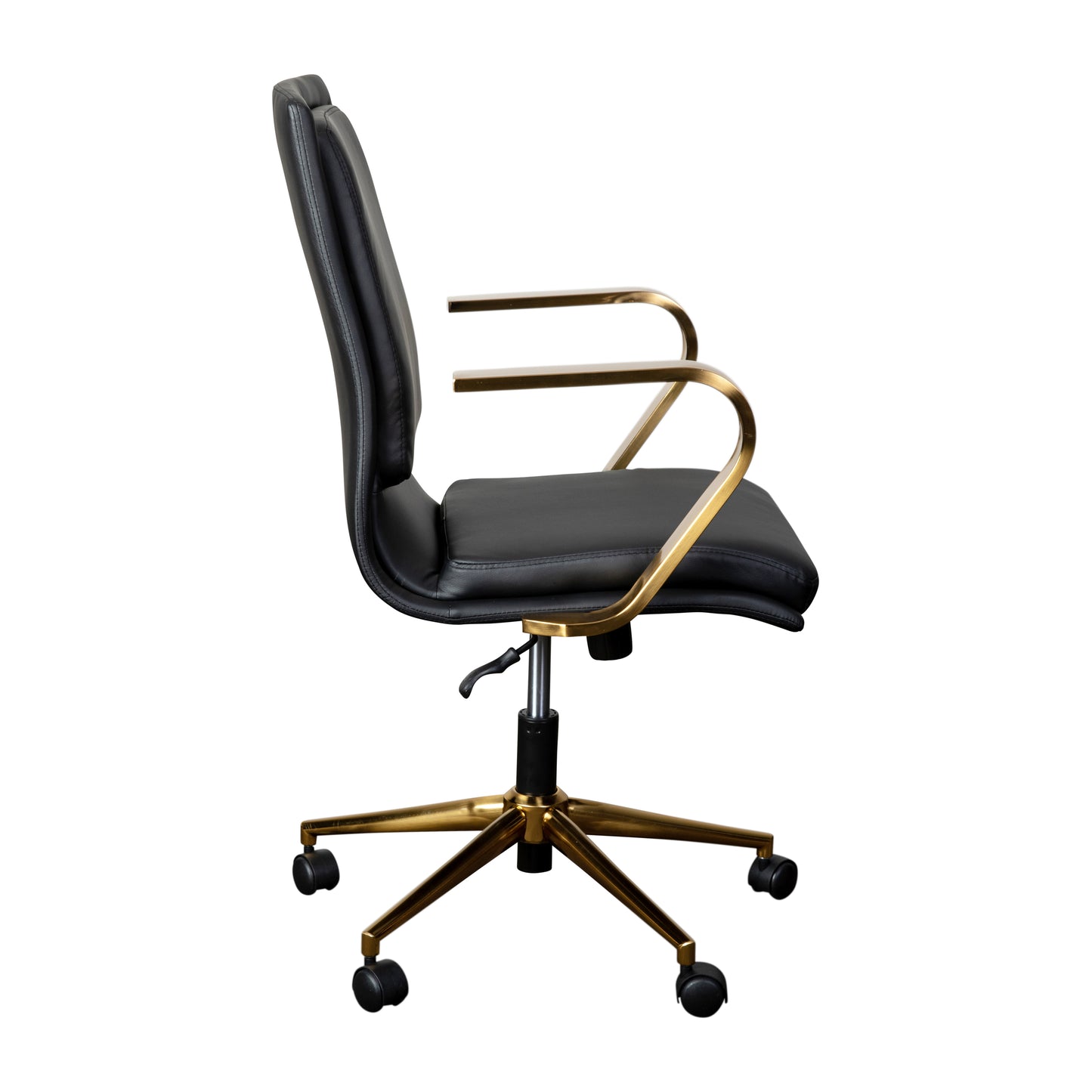 James Mid-Back Designer Executive LeatherSoft Office Chair with Brushed Gold Base and Arms, Black Black LeatherSoft/Gold Frame