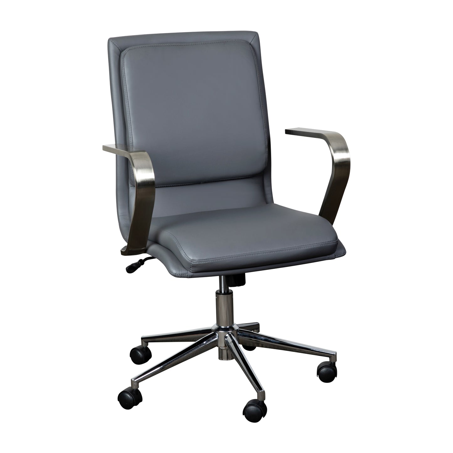 James Mid-Back Designer Executive LeatherSoft Office Chair with Brushed Chrome Base and Arms, Gray Gray LeatherSoft/Chrome Frame