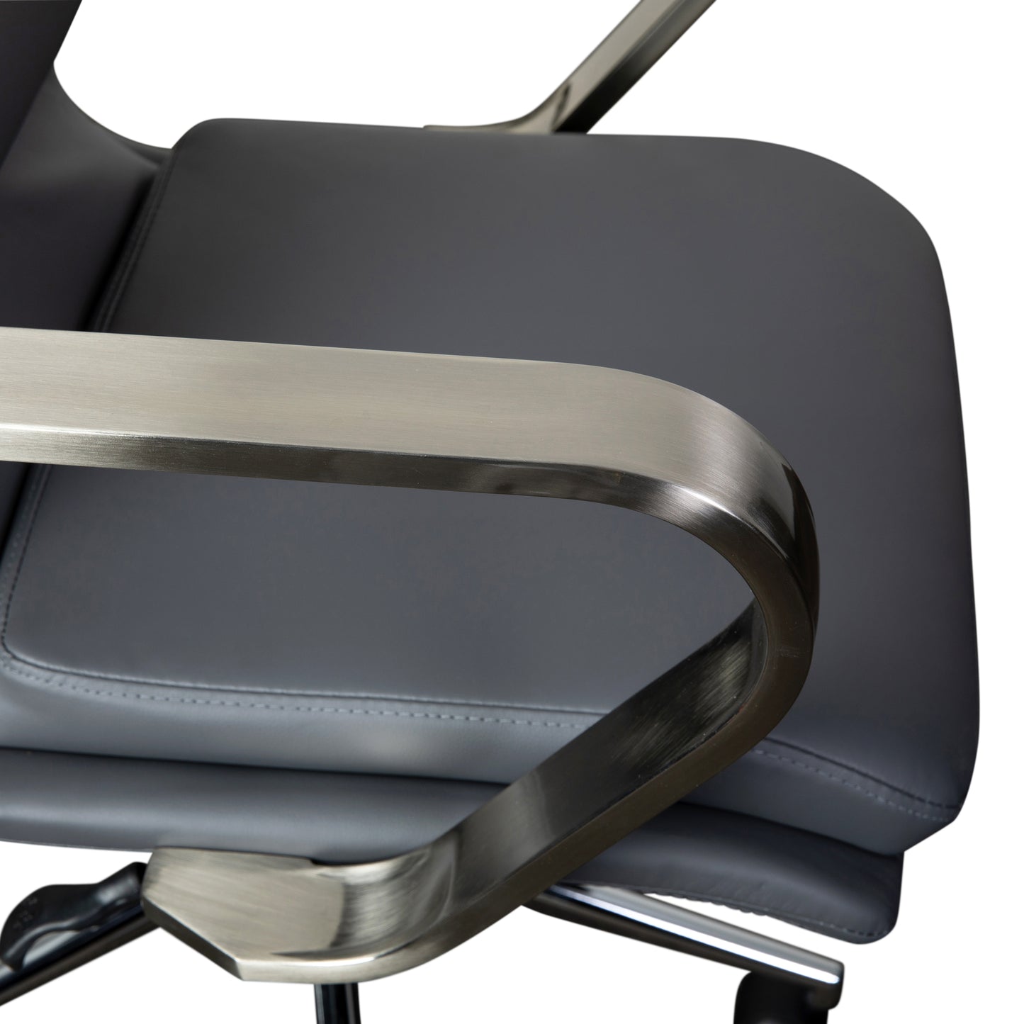 James Mid-Back Designer Executive LeatherSoft Office Chair with Brushed Chrome Base and Arms, Gray Gray LeatherSoft/Chrome Frame