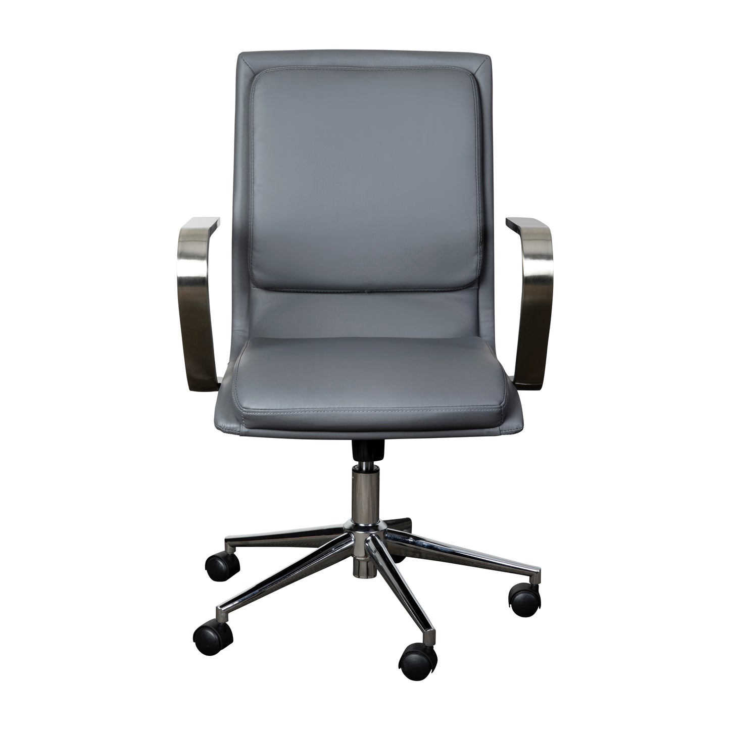 James Mid-Back Designer Executive LeatherSoft Office Chair with Brushed Chrome Base and Arms, Gray Gray LeatherSoft/Chrome Frame