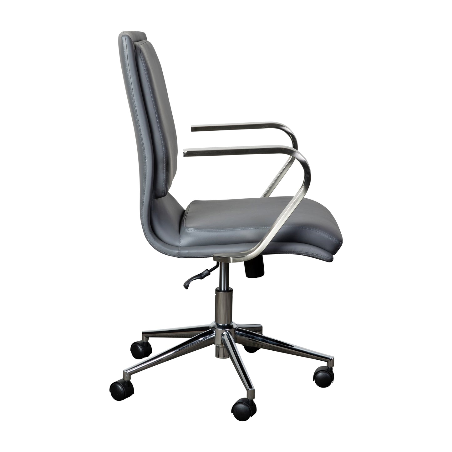 James Mid-Back Designer Executive LeatherSoft Office Chair with Brushed Chrome Base and Arms, Gray Gray LeatherSoft/Chrome Frame