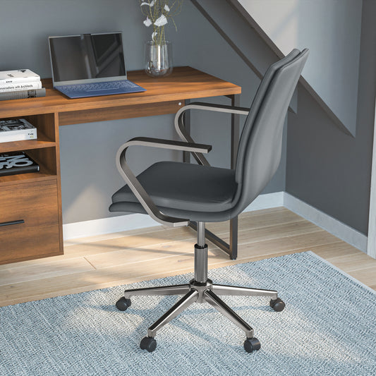 James Mid-Back Designer Executive LeatherSoft Office Chair with Brushed Chrome Base and Arms, Gray Gray LeatherSoft/Chrome Frame GO-21111B-GY-CHR-GG