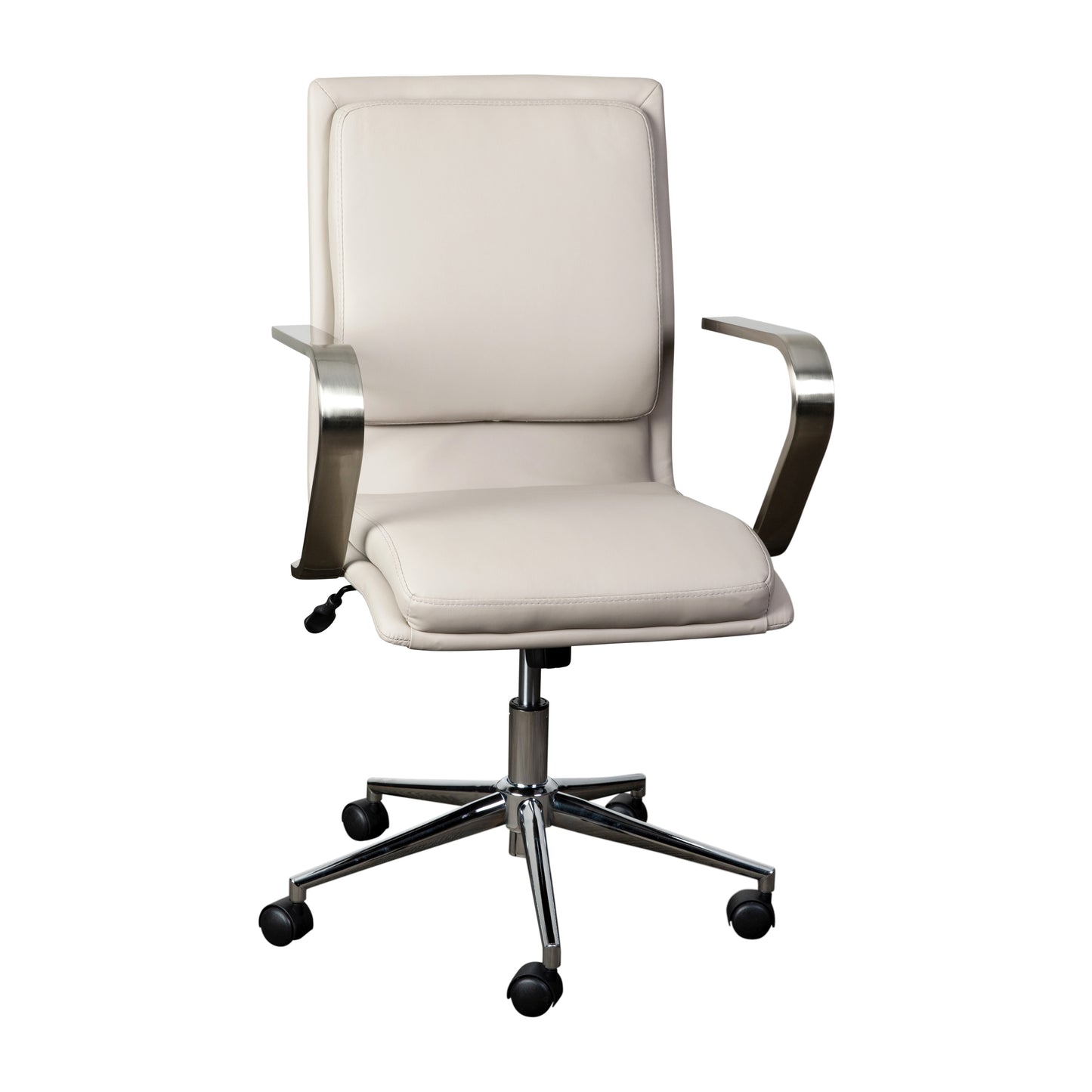 James Mid-Back Designer Executive LeatherSoft Office Chair with Brushed Chrome Base and Arms, Taupe Taupe LeatherSoft/Chrome Frame