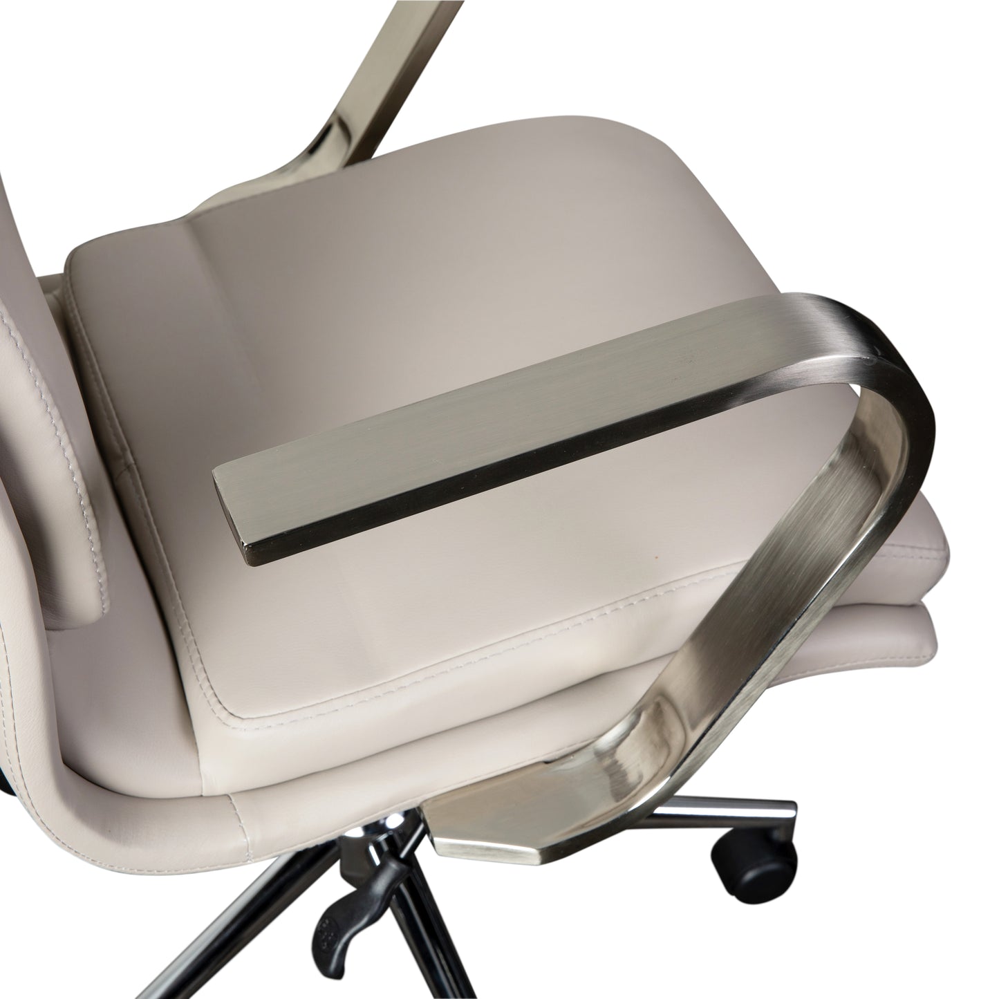 James Mid-Back Designer Executive LeatherSoft Office Chair with Brushed Chrome Base and Arms, Taupe Taupe LeatherSoft/Chrome Frame