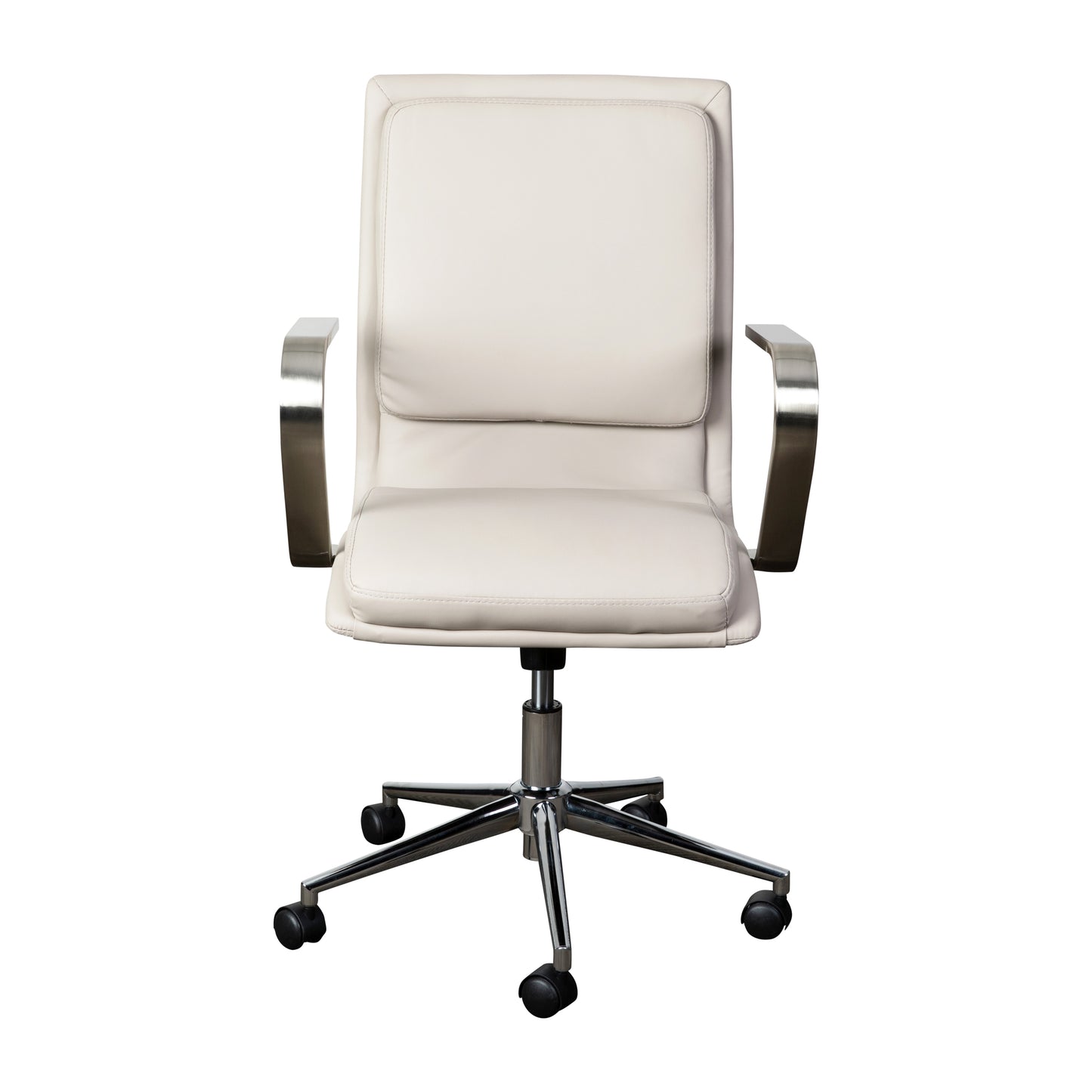 James Mid-Back Designer Executive LeatherSoft Office Chair with Brushed Chrome Base and Arms, Taupe Taupe LeatherSoft/Chrome Frame