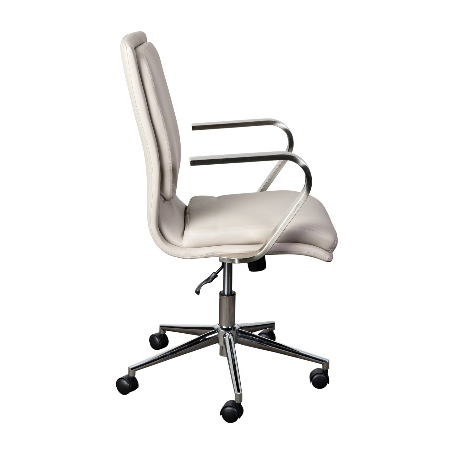 James Mid-Back Designer Executive LeatherSoft Office Chair with Brushed Chrome Base and Arms, Taupe Taupe LeatherSoft/Chrome Frame