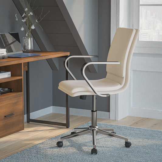 James Mid-Back Designer Executive LeatherSoft Office Chair with Brushed Chrome Base and Arms, Taupe Taupe LeatherSoft/Chrome Frame GO-21111B-TAUPE-CHR-GG