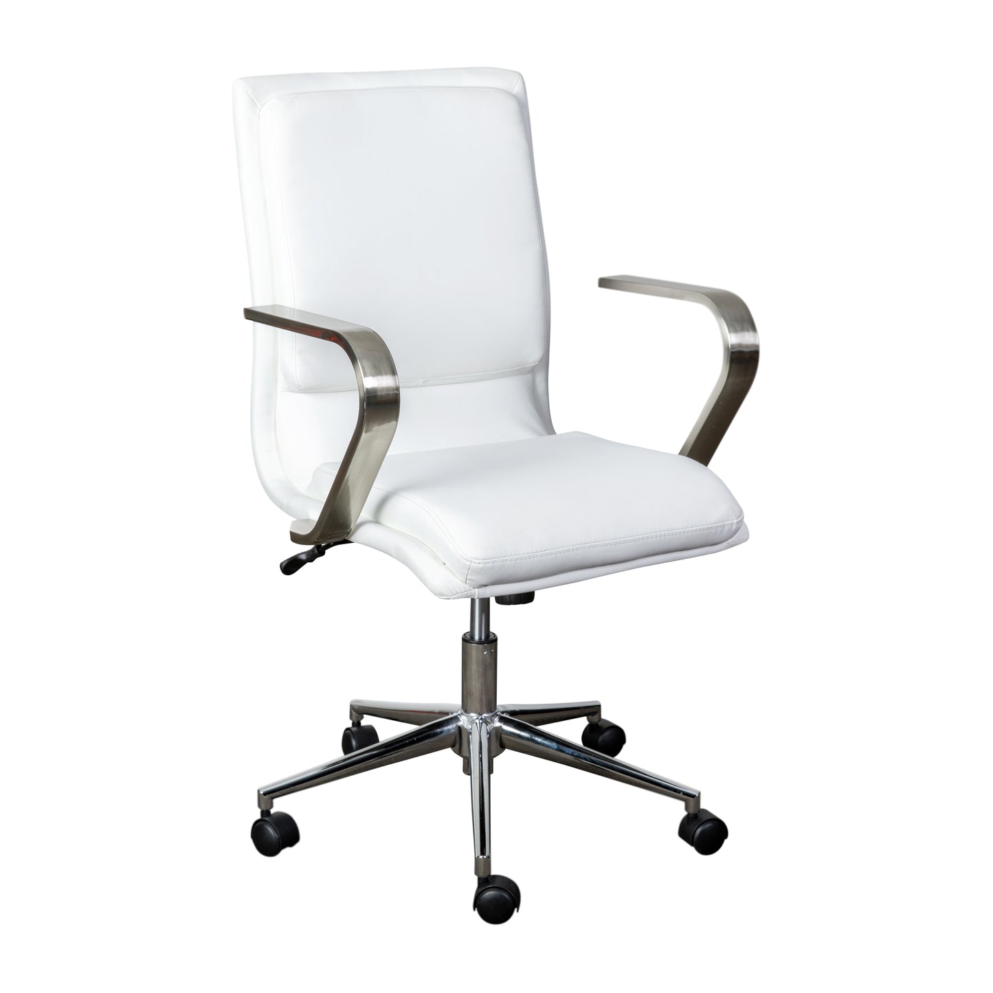 James Mid-Back Designer Executive LeatherSoft Office Chair with Brushed Chrome Base and Arms, White White LeatherSoft/Chrome Frame