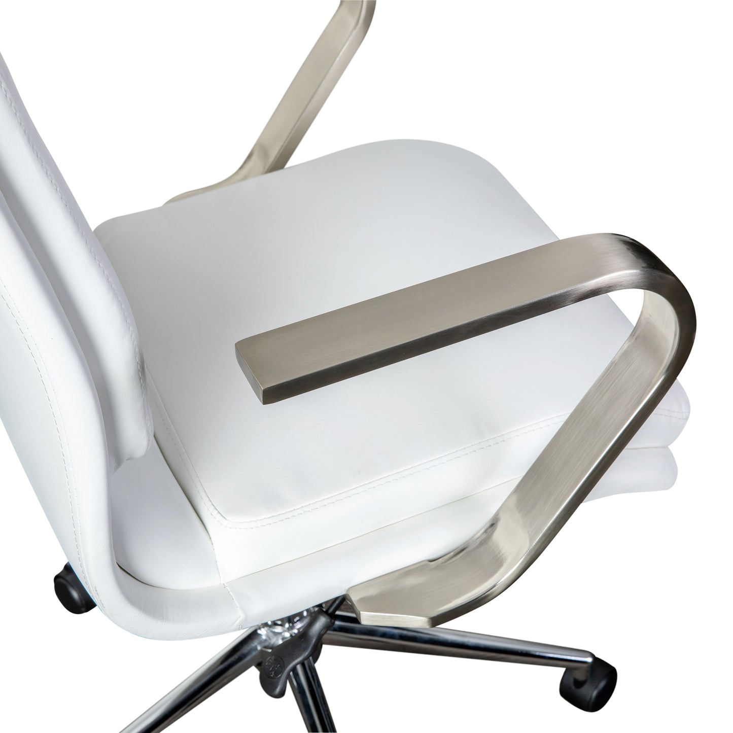 James Mid-Back Designer Executive LeatherSoft Office Chair with Brushed Chrome Base and Arms, White White LeatherSoft/Chrome Frame