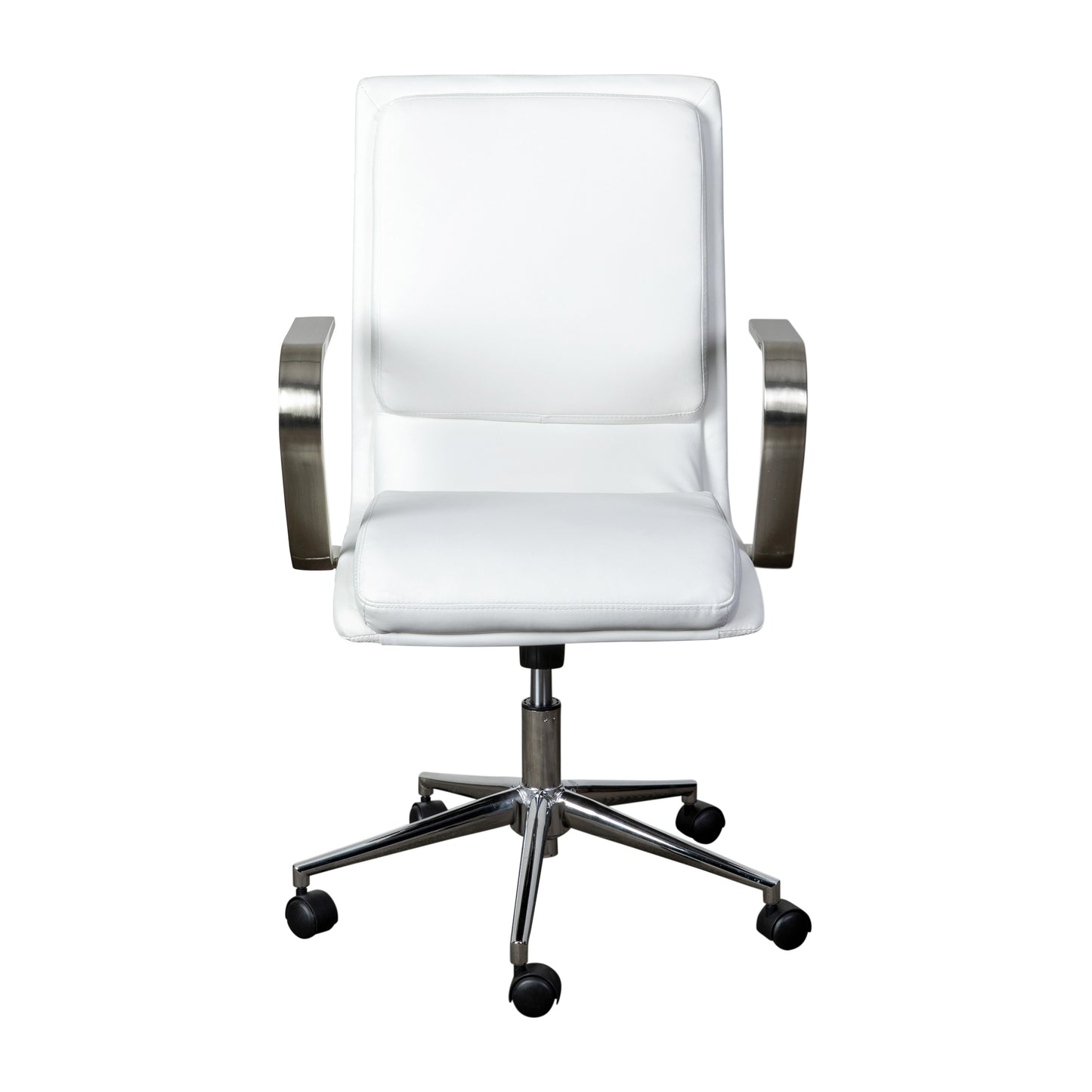 James Mid-Back Designer Executive LeatherSoft Office Chair with Brushed Chrome Base and Arms, White White LeatherSoft/Chrome Frame